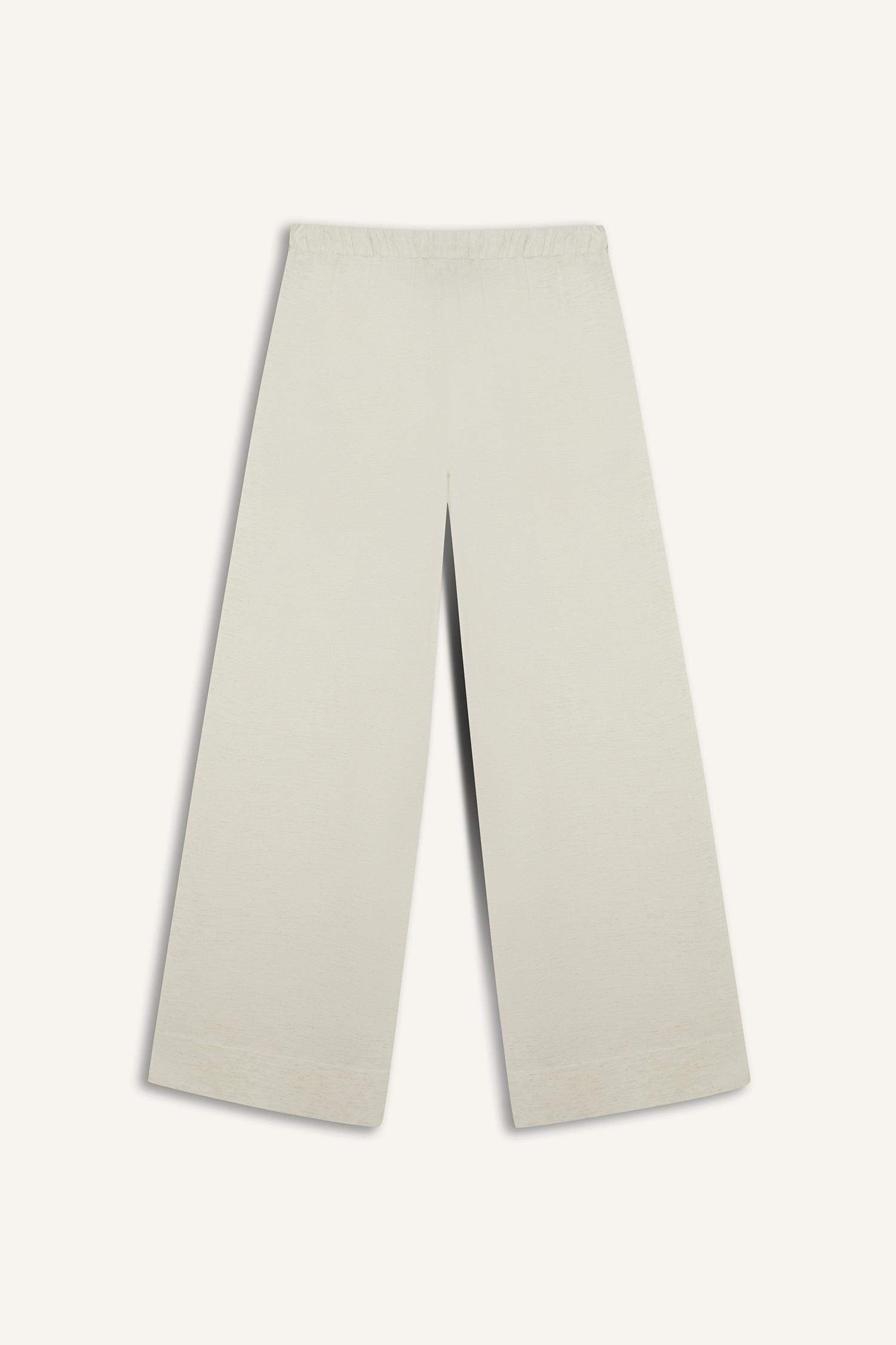 Wide Leg Keten Karışımlı Pantolon Yüksek Bel Uzun Boy Geniş Paça