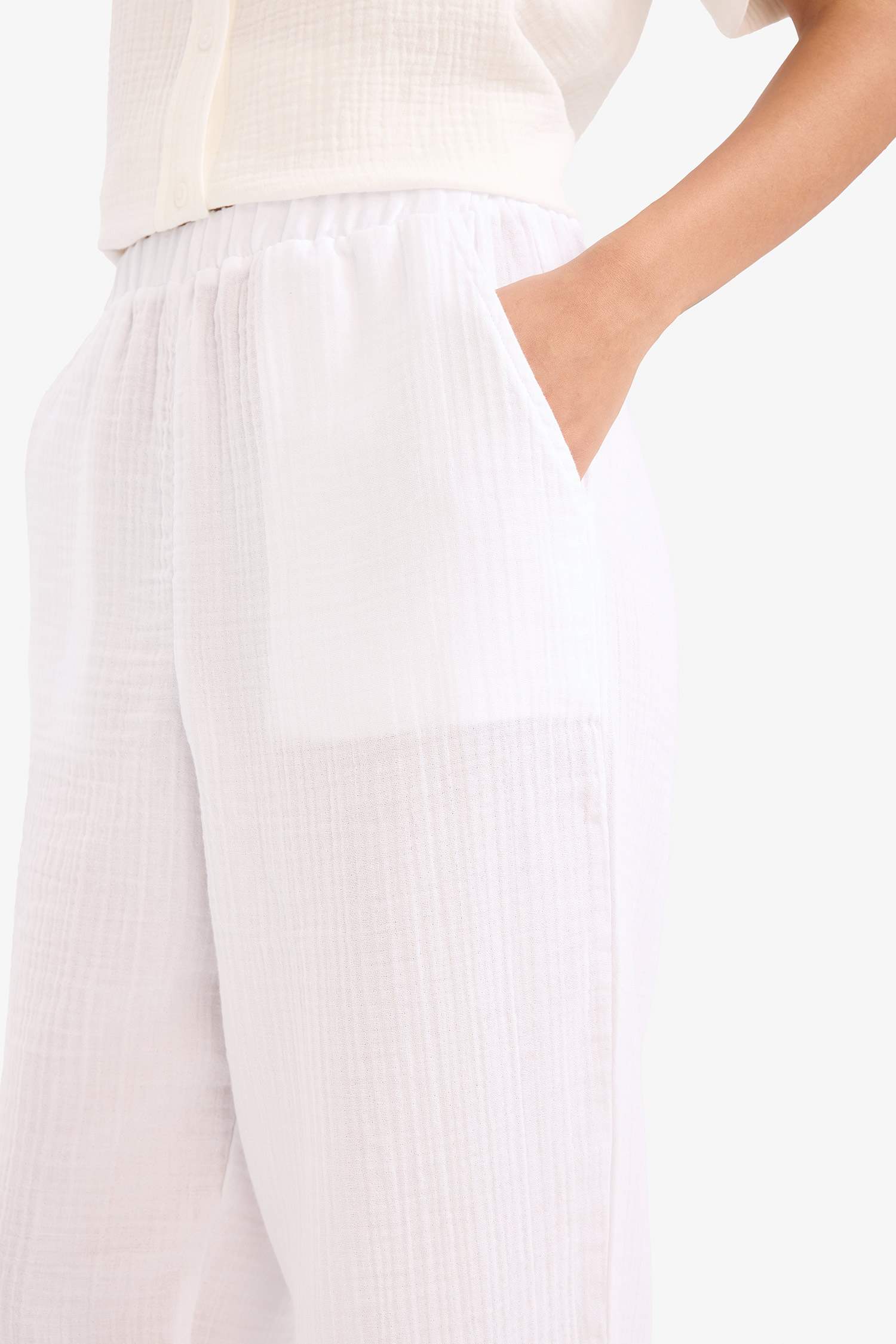 Tapered Fit Yüksek Bel Uzun Boy Müslin Pantolon