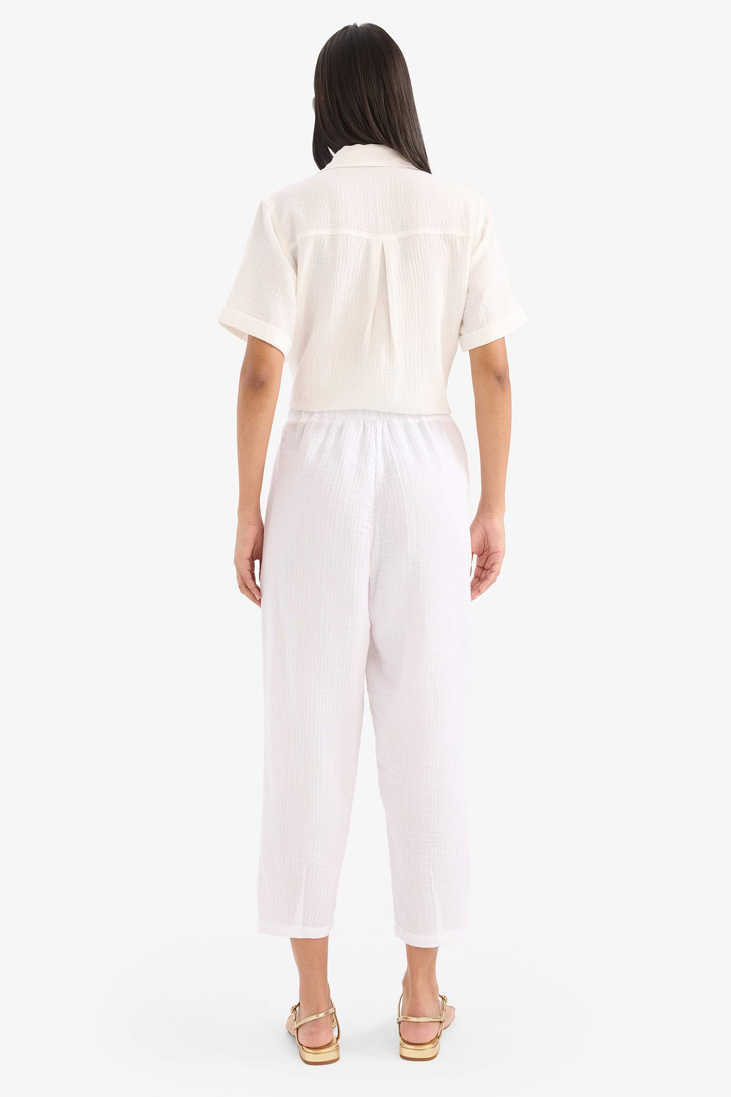 Tapered Fit Yüksek Bel Uzun Boy Müslin Pantolon