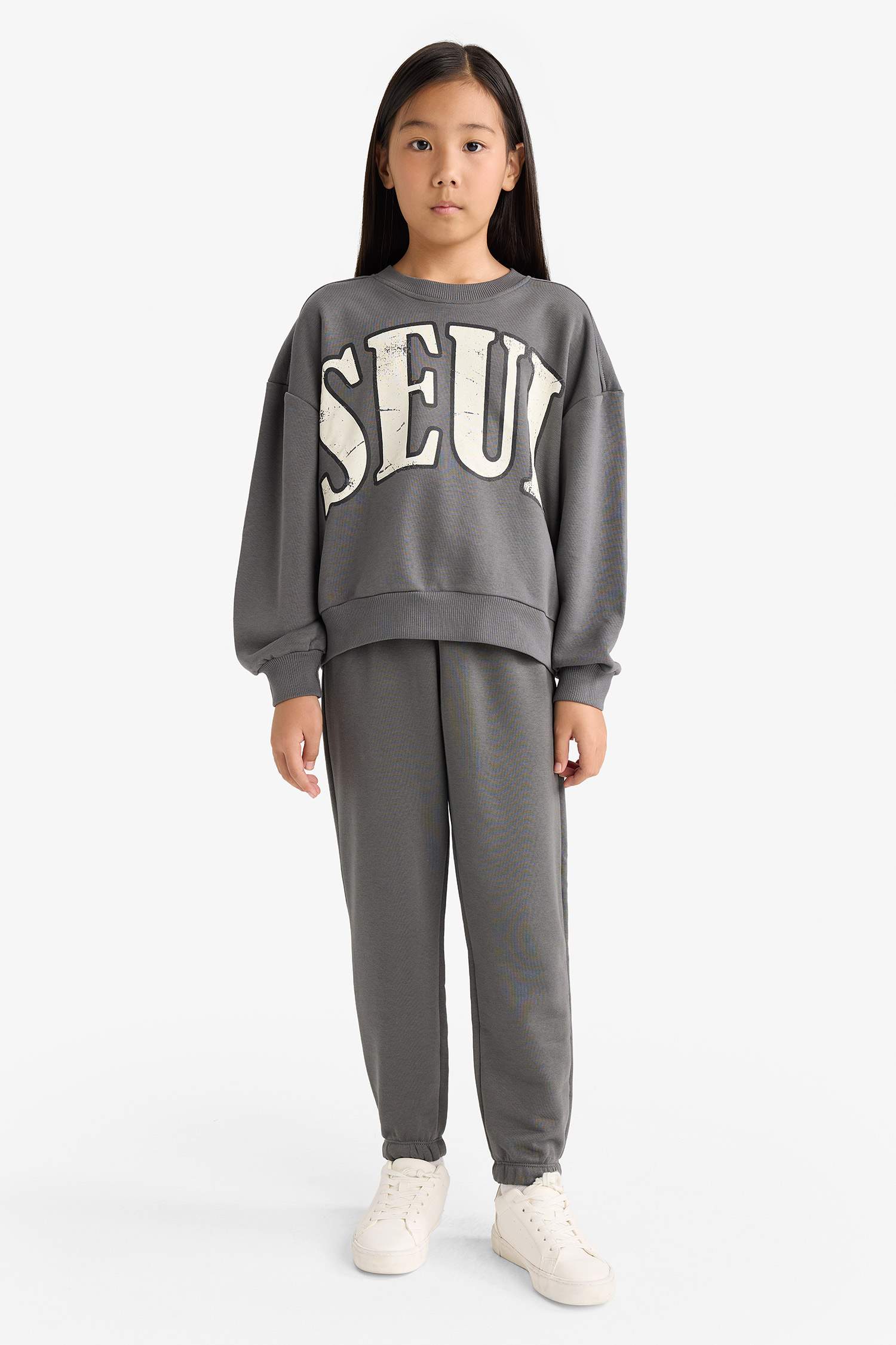 Kız Çocuk 2'li Takım Baskılı Sweatshirt Eşofman Altı