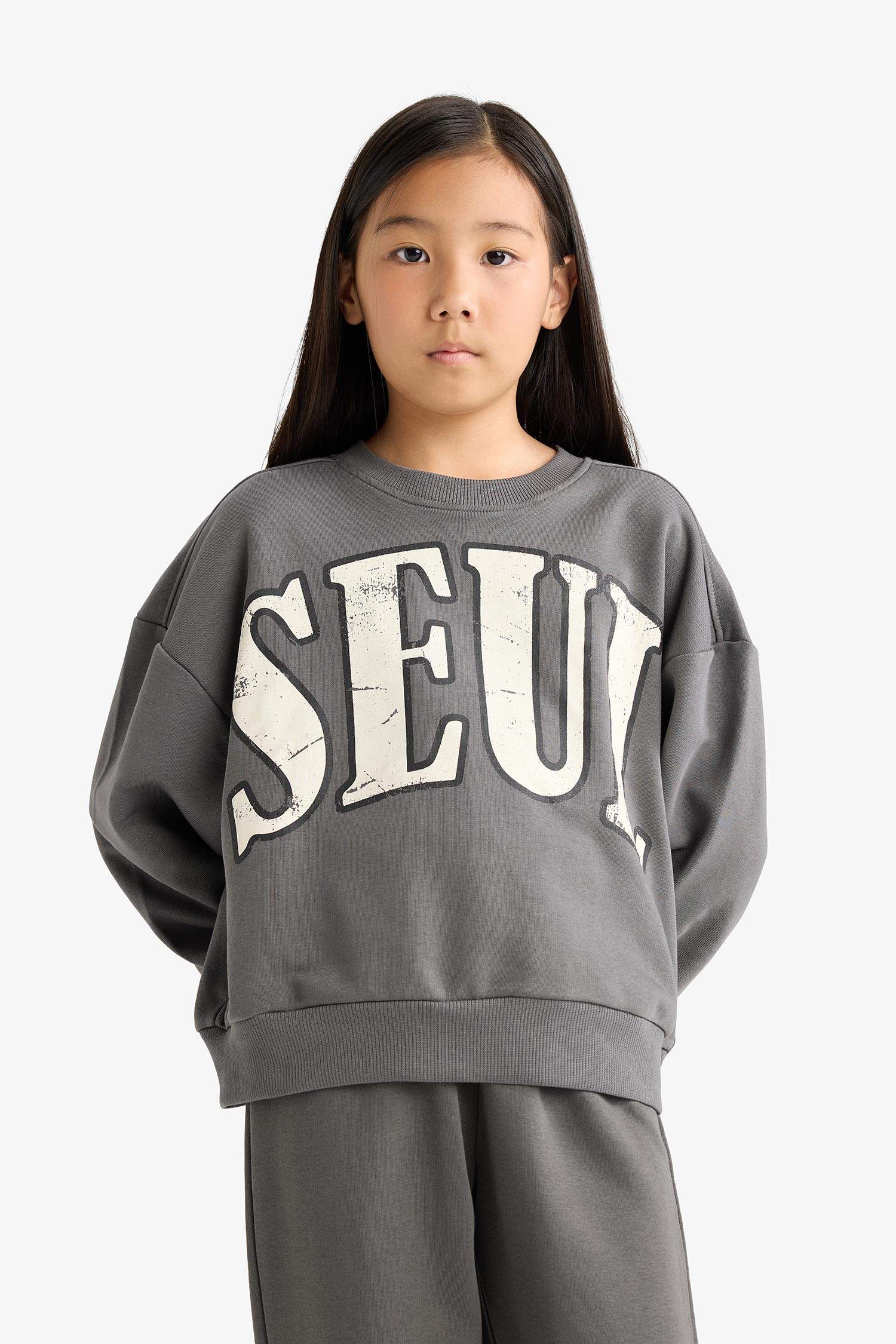 Kız Çocuk 2'li Takım Baskılı Sweatshirt Eşofman Altı