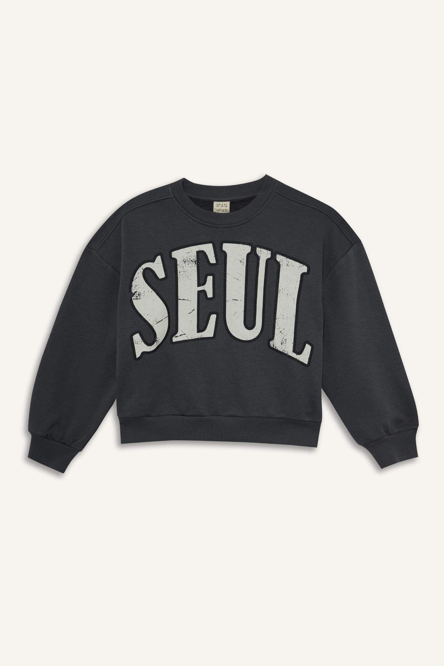 Kız Çocuk 2'li Takım Baskılı Sweatshirt Eşofman Altı