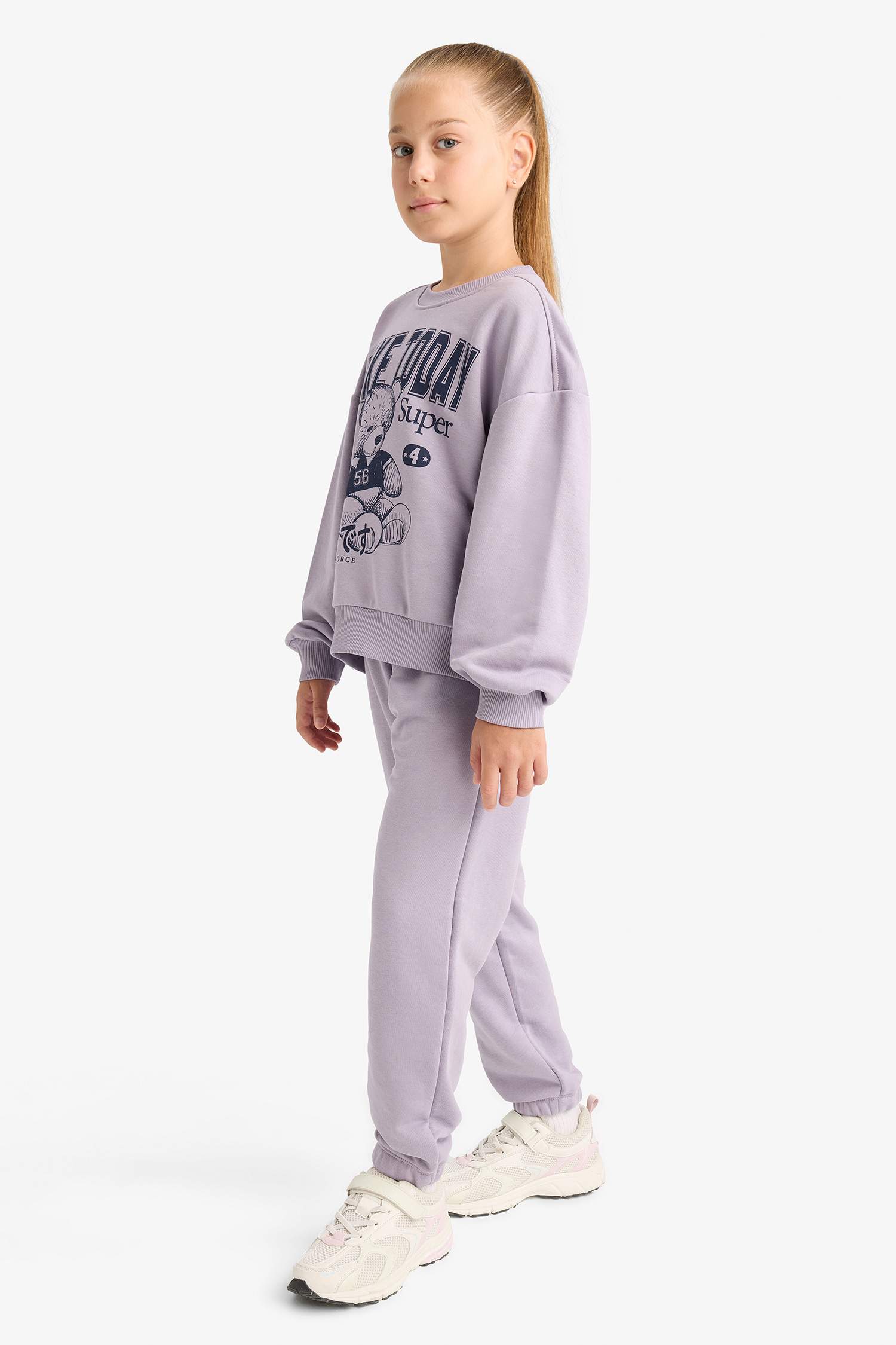 Kız Çocuk 2'li Takım Baskılı Sweatshirt Eşofman Altı