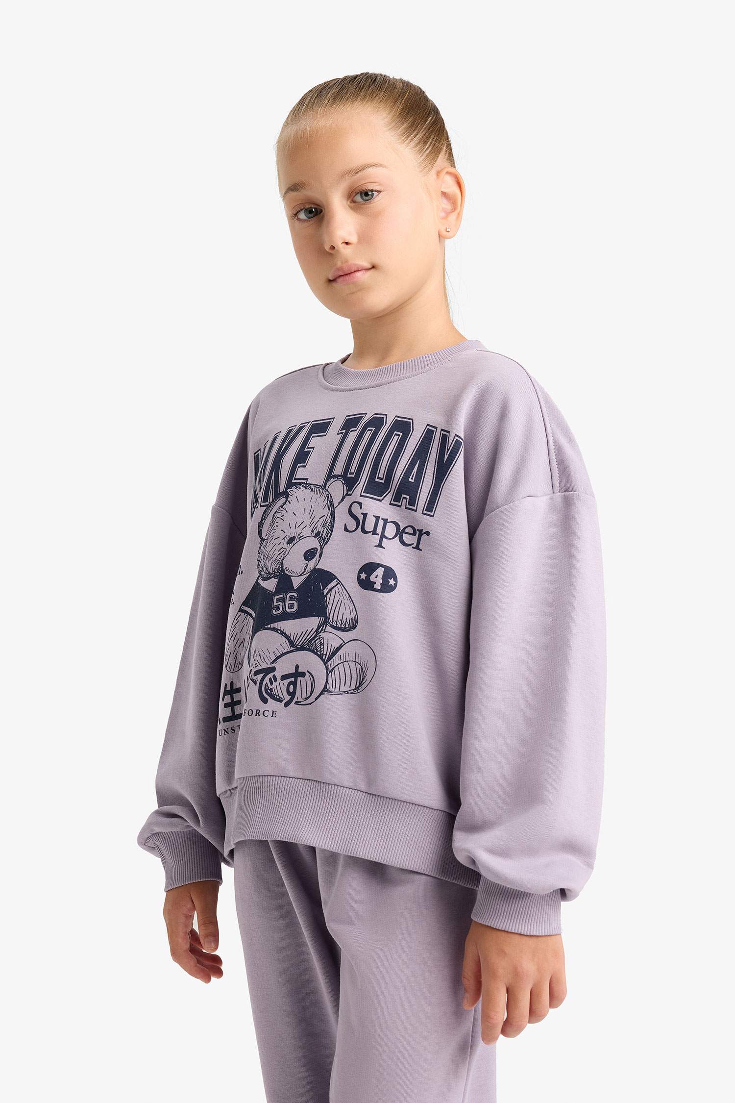 Kız Çocuk 2'li Takım Baskılı Sweatshirt Eşofman Altı