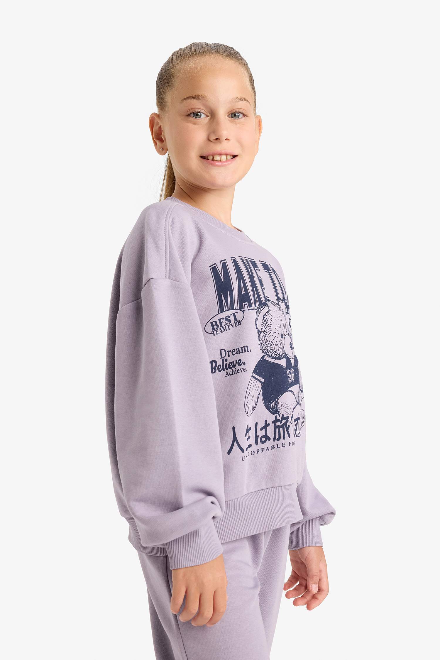 Kız Çocuk 2'li Takım Baskılı Sweatshirt Eşofman Altı