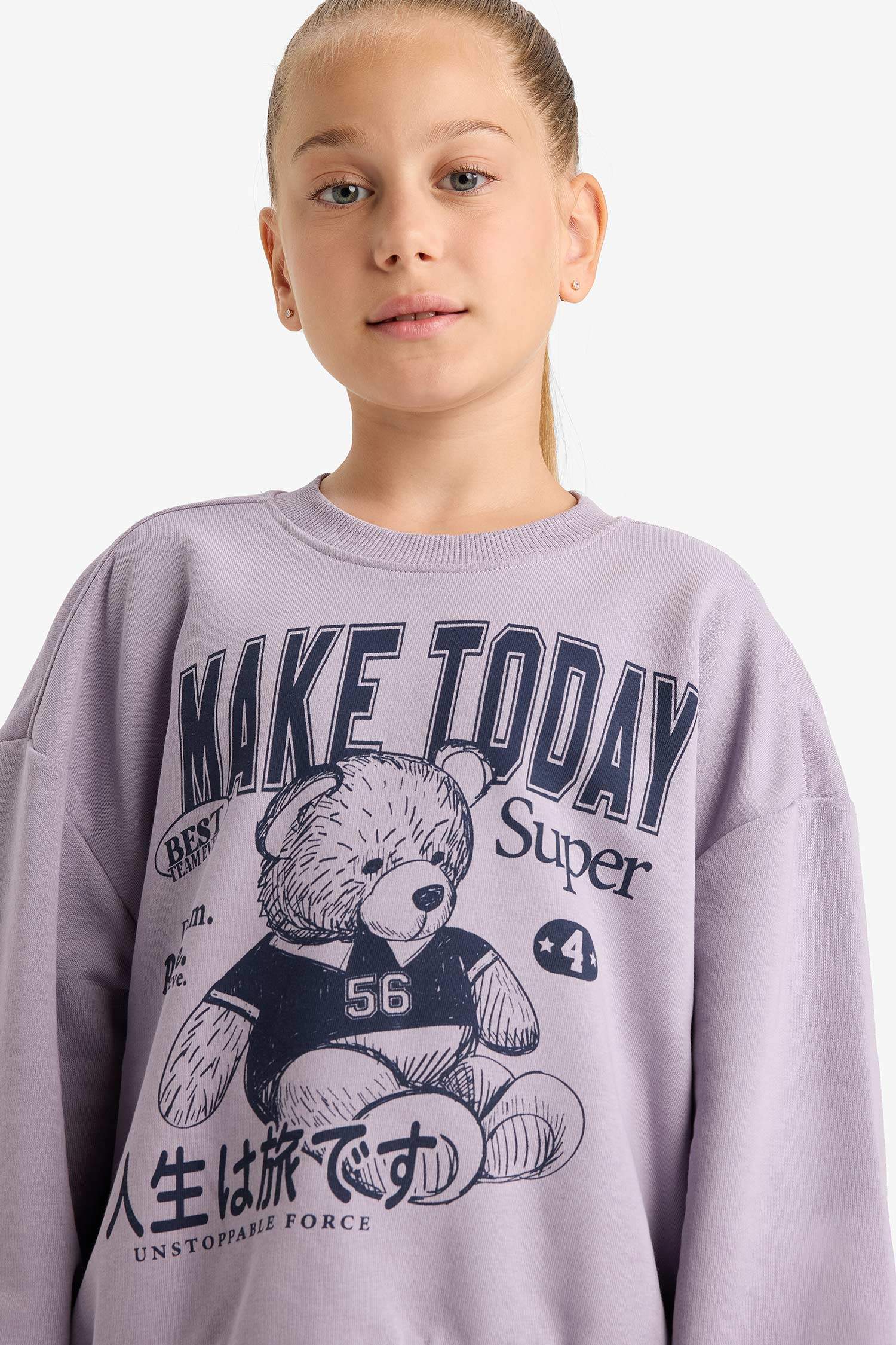 Kız Çocuk 2'li Takım Baskılı Sweatshirt Eşofman Altı