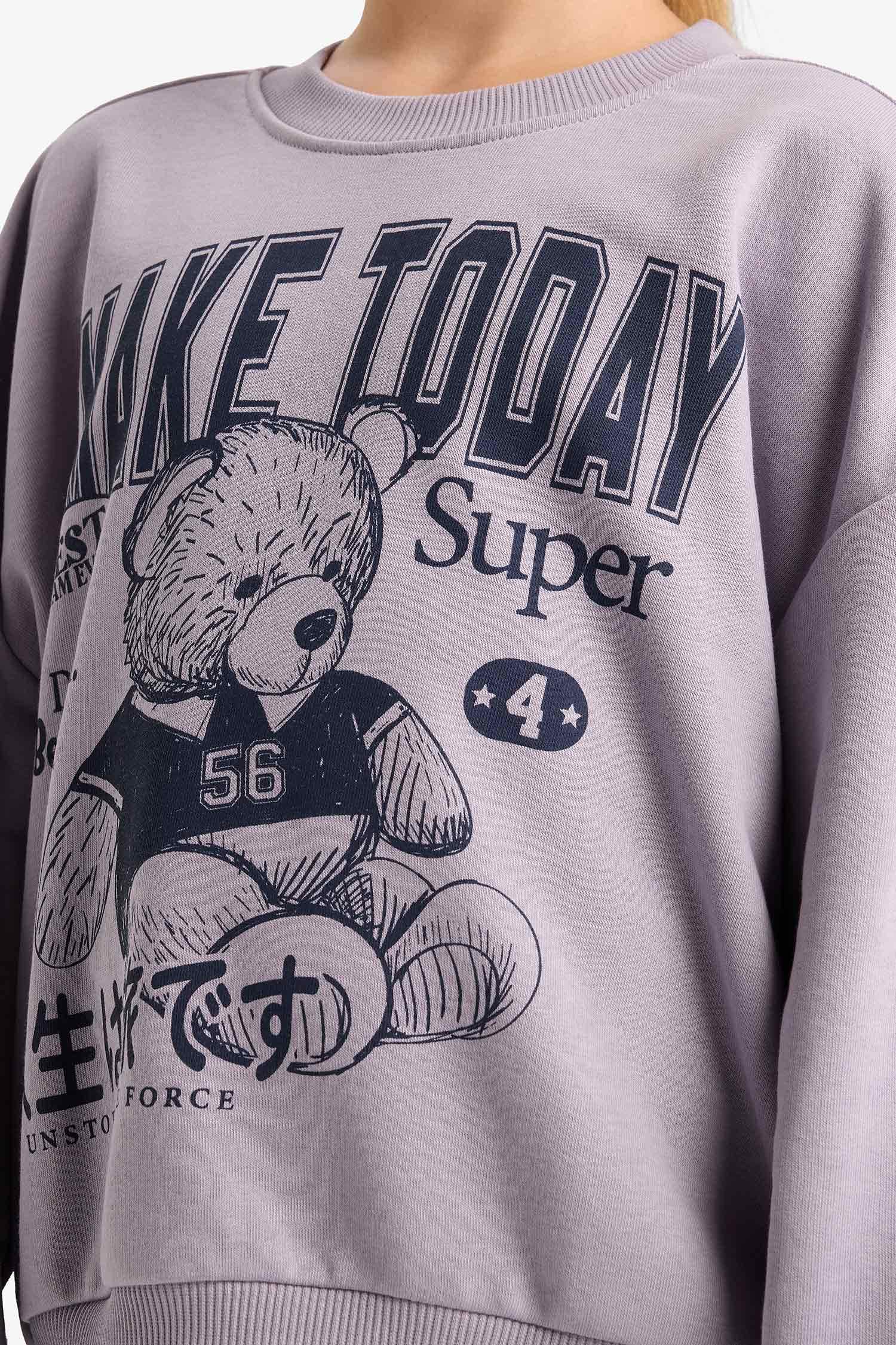 Kız Çocuk 2'li Takım Baskılı Sweatshirt Eşofman Altı