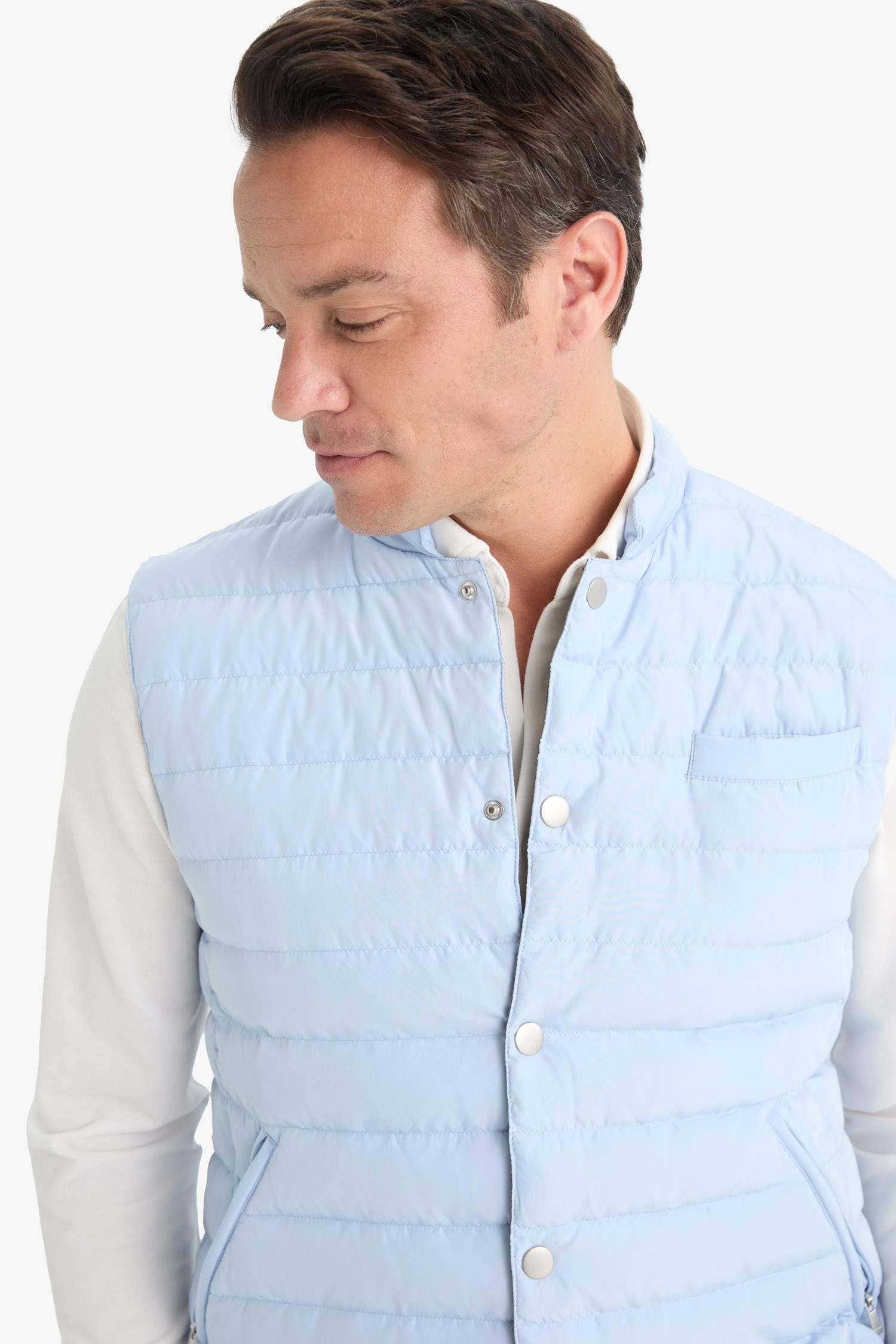 Slim Fit Dar Kesim Çıtçıtlı Kaz Tüyü Yelek