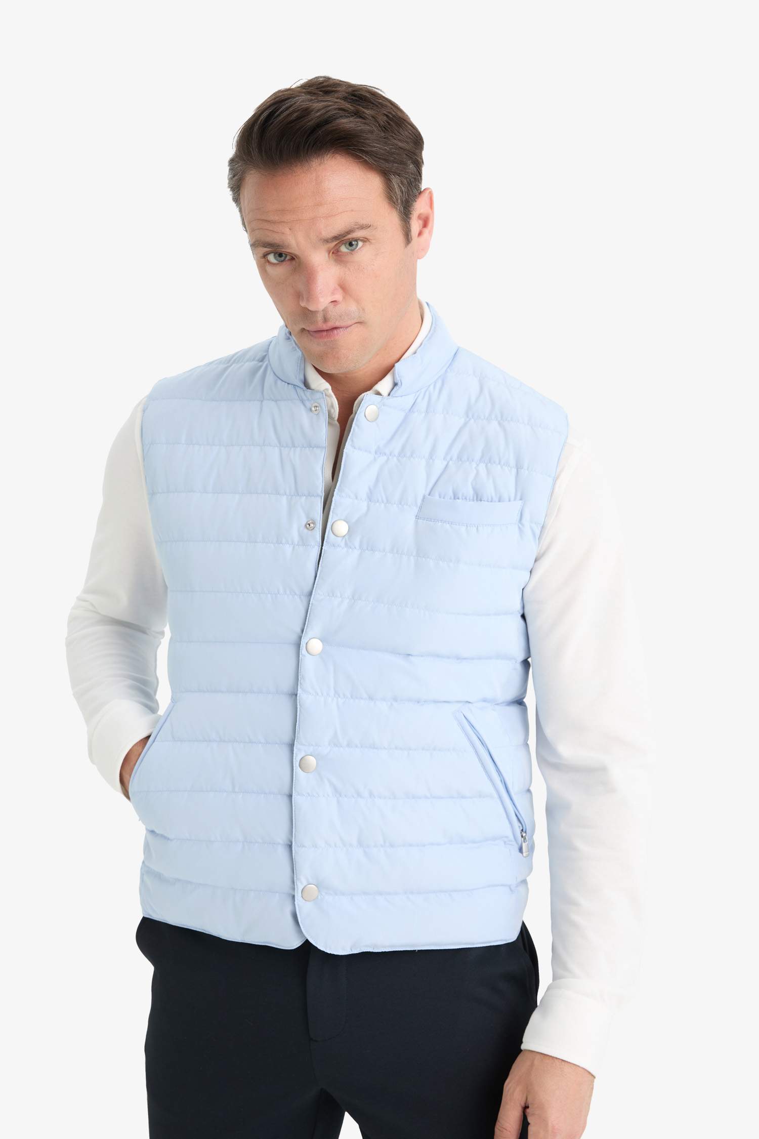 Slim Fit Dar Kesim Çıtçıtlı Kaz Tüyü Yelek