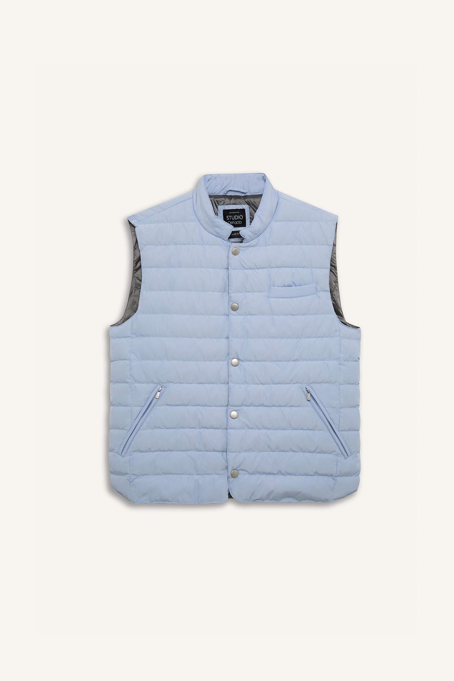 Slim Fit Dar Kesim Çıtçıtlı Kaz Tüyü Yelek