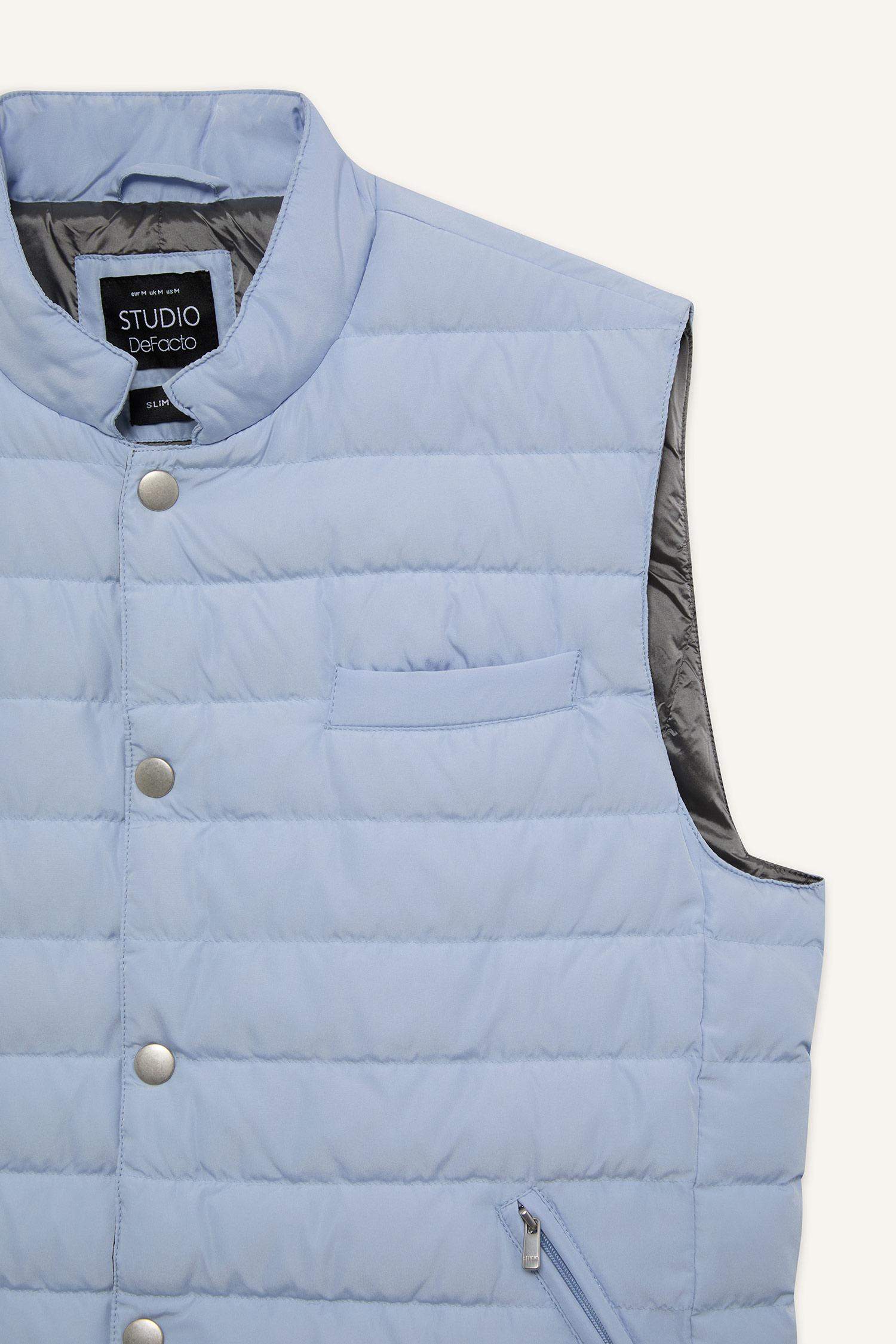 Slim Fit Dar Kesim Çıtçıtlı Kaz Tüyü Yelek