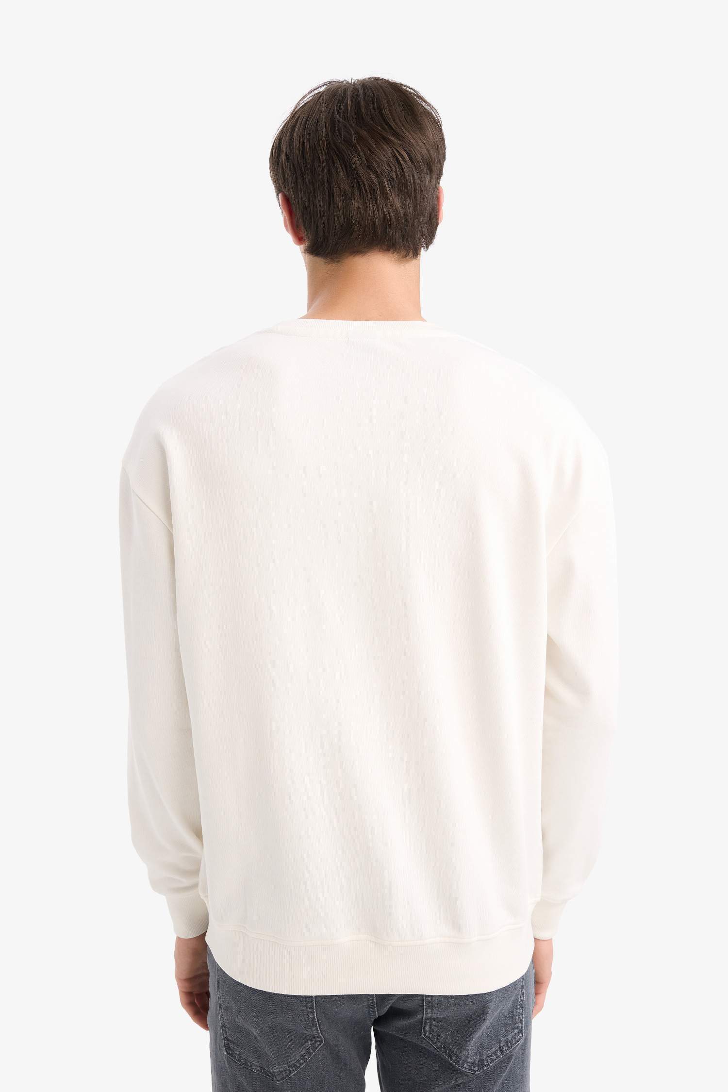 Boxy Fit Bisiklet Yaka Baskılı Sweatshirt