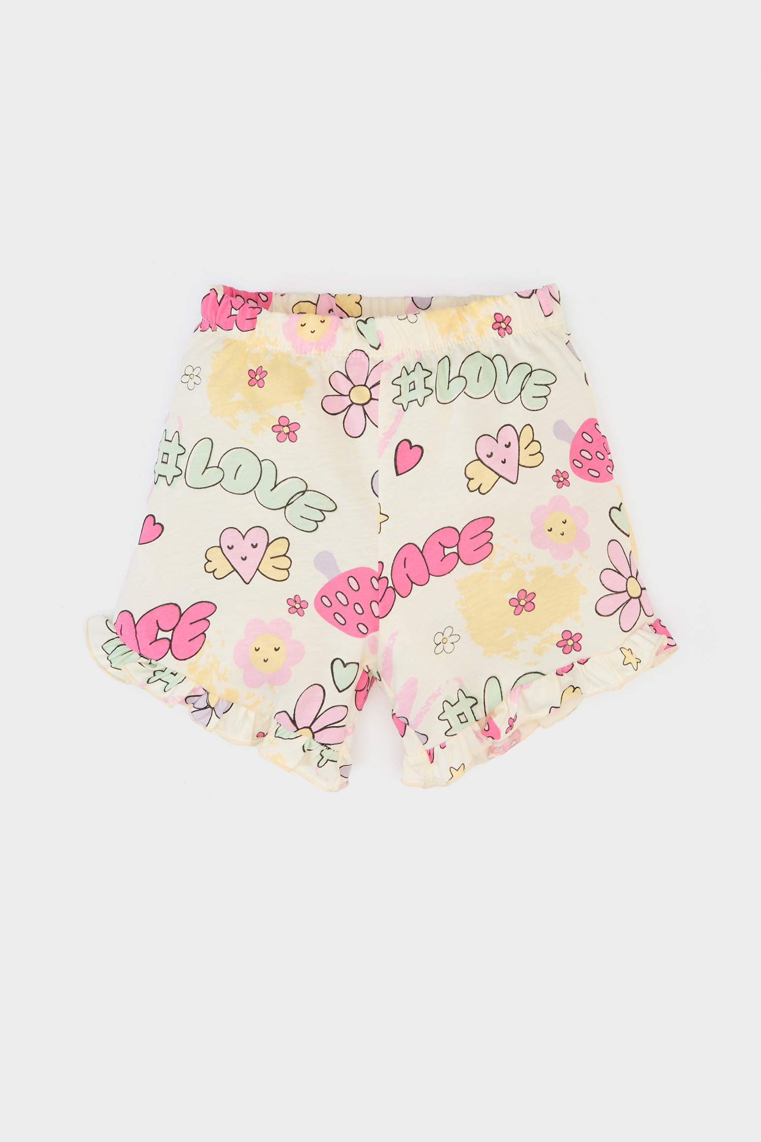 Kız Bebek 2'li Takım Baskılı Kısa Kollu Tişört Beli Lastikli Desenli Şort