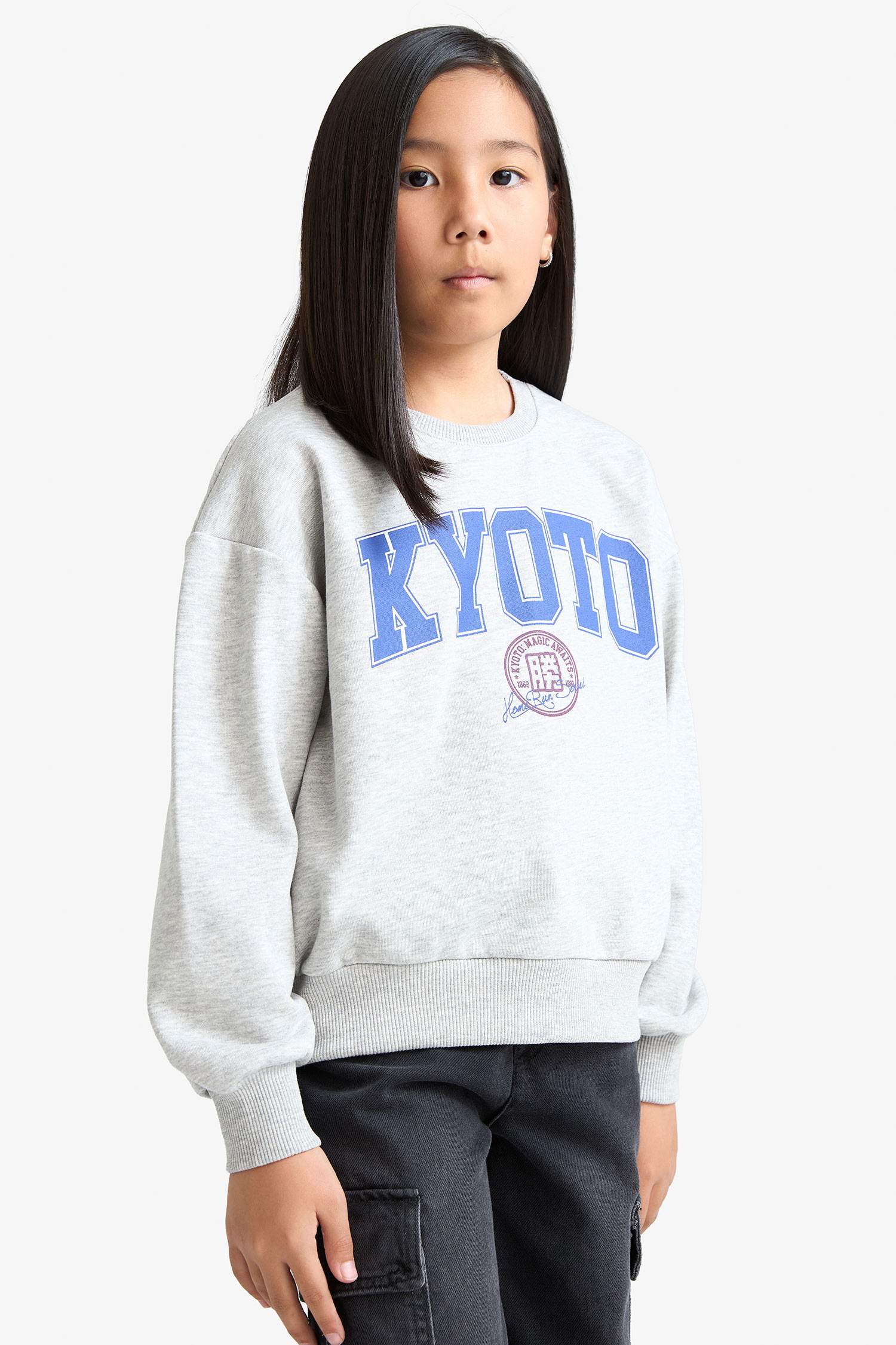 Girl Relaxed Fit Crew Neck Printed 2 Piece Sweatshirt