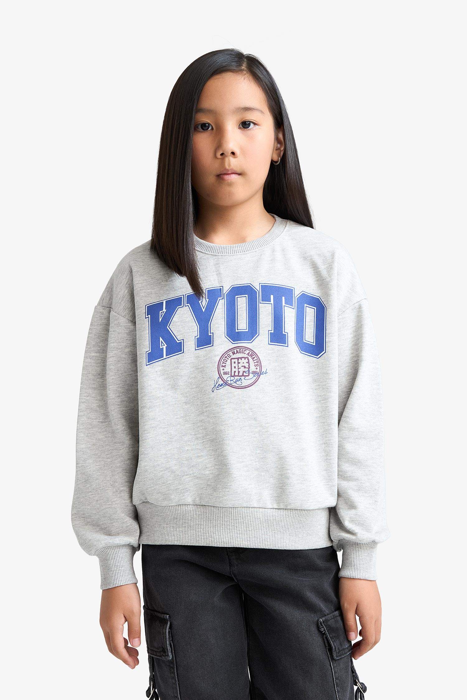 Girl Relaxed Fit Crew Neck Printed 2 Piece Sweatshirt