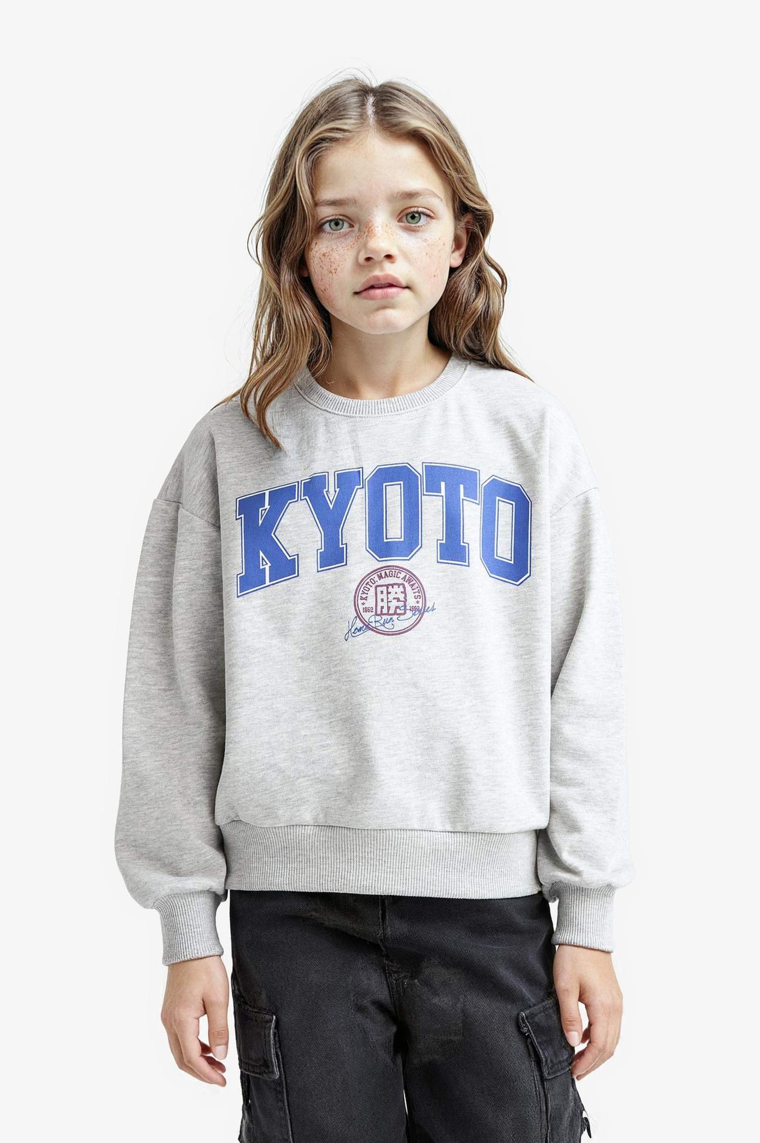 Girl Relaxed Fit Crew Neck Printed 2 Piece Sweatshirt