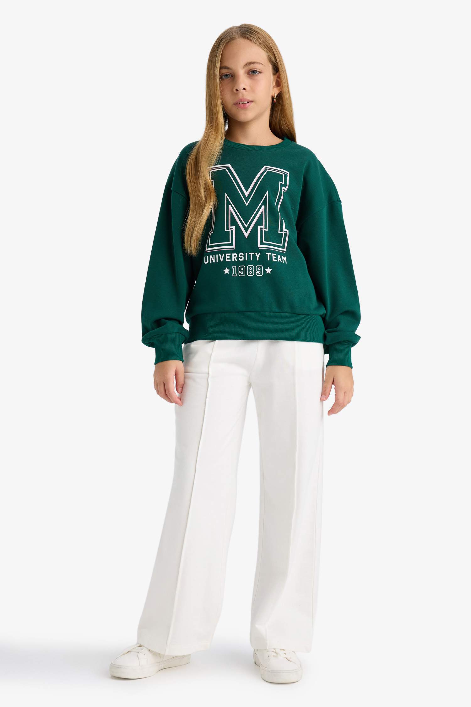 Kız Çocuk Okul Relax Fit Bisiklet Yaka Baskılı 2'li Sweatshirt