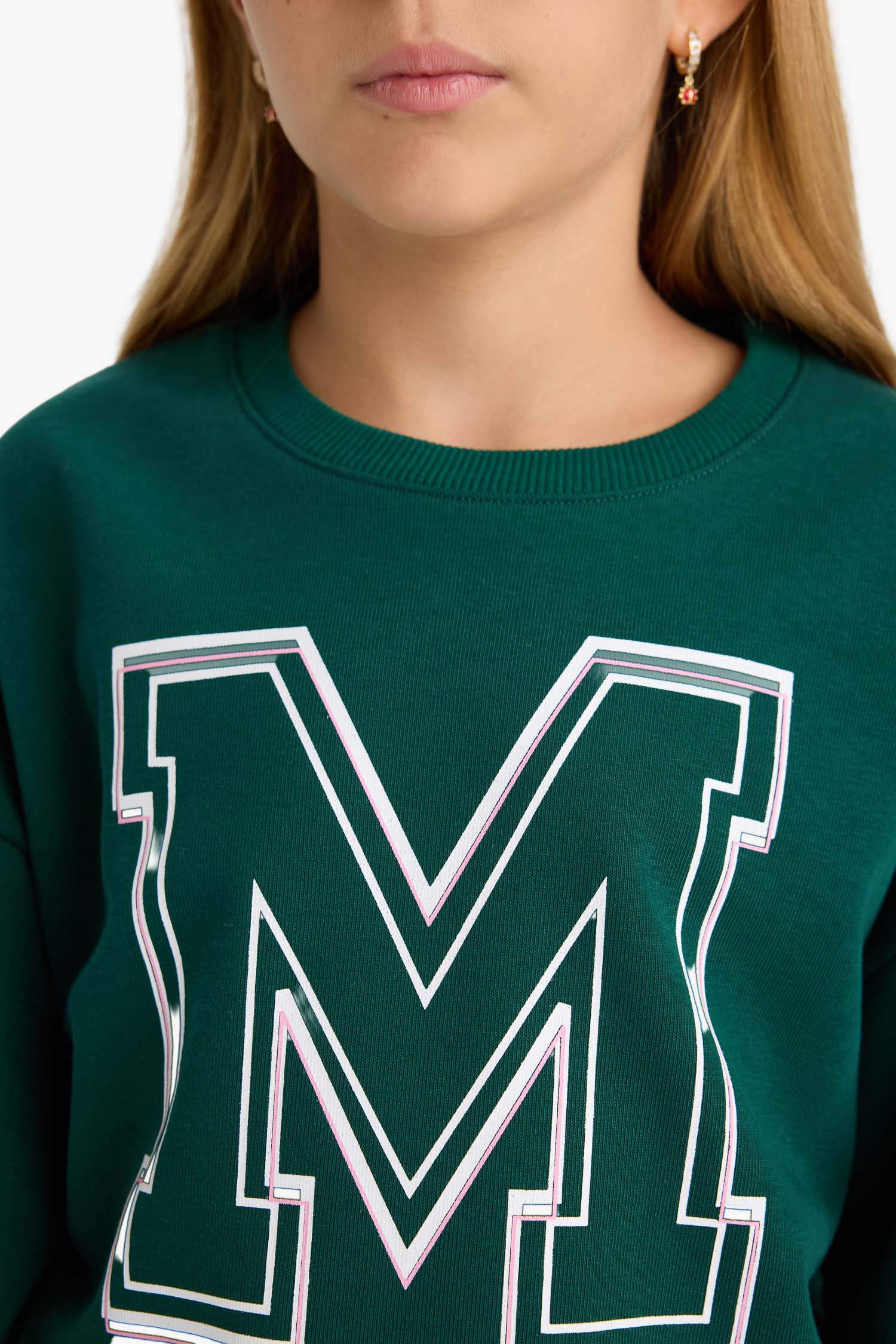 Kız Çocuk Okul Relax Fit Bisiklet Yaka Baskılı 2'li Sweatshirt