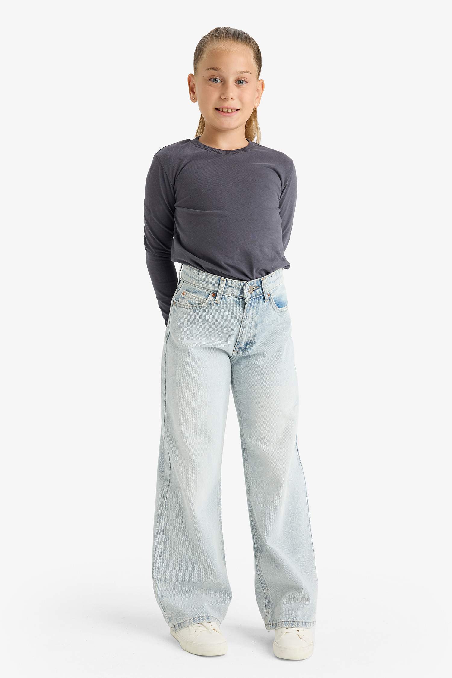 Kız Çocuk Bisiklet Yaka 2'li Uzun Kollu Tişört