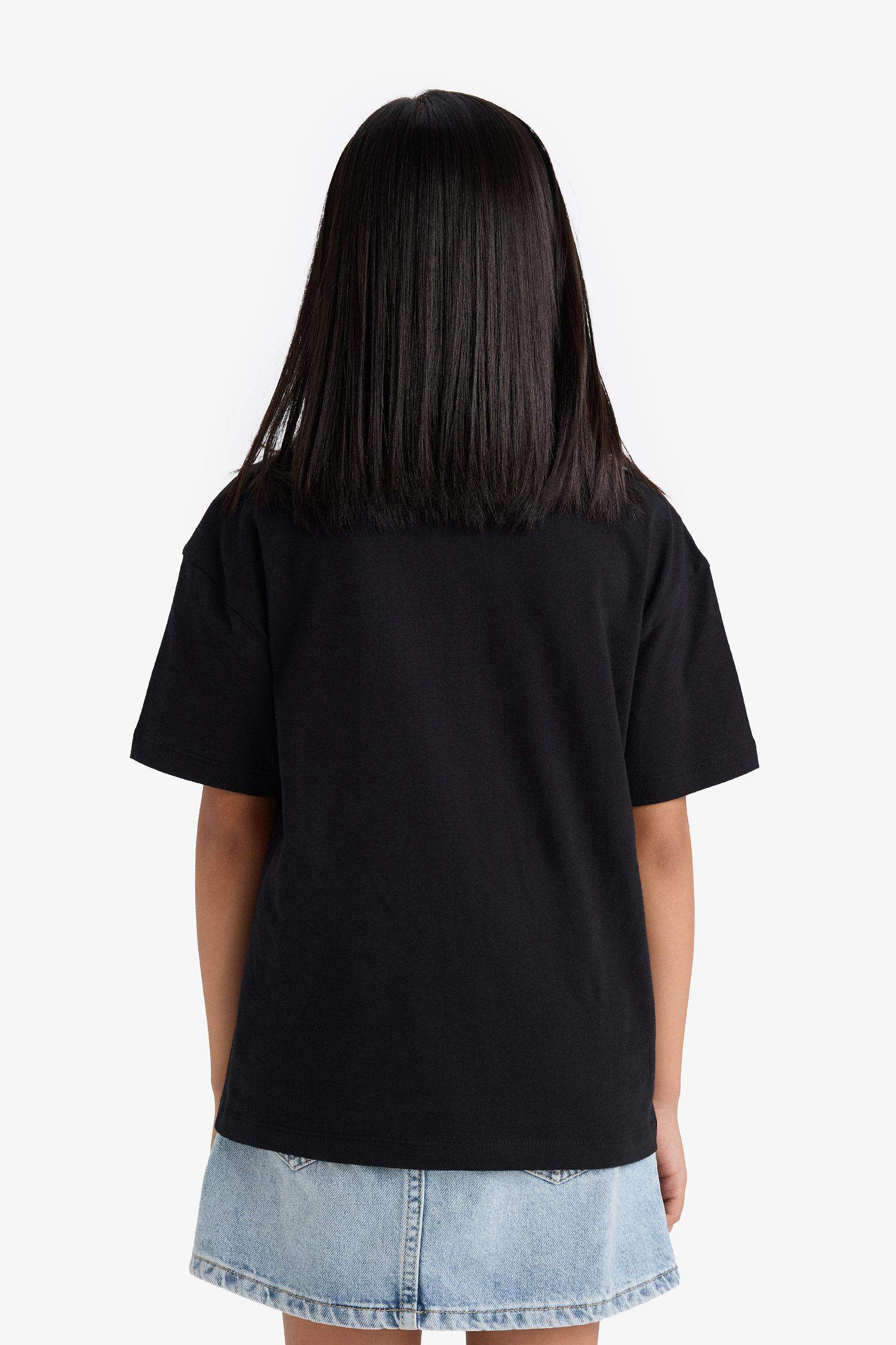 Kız Çocuk Relax Fit Bisiklet Yaka Kısa Kollu Okul Tişörtü