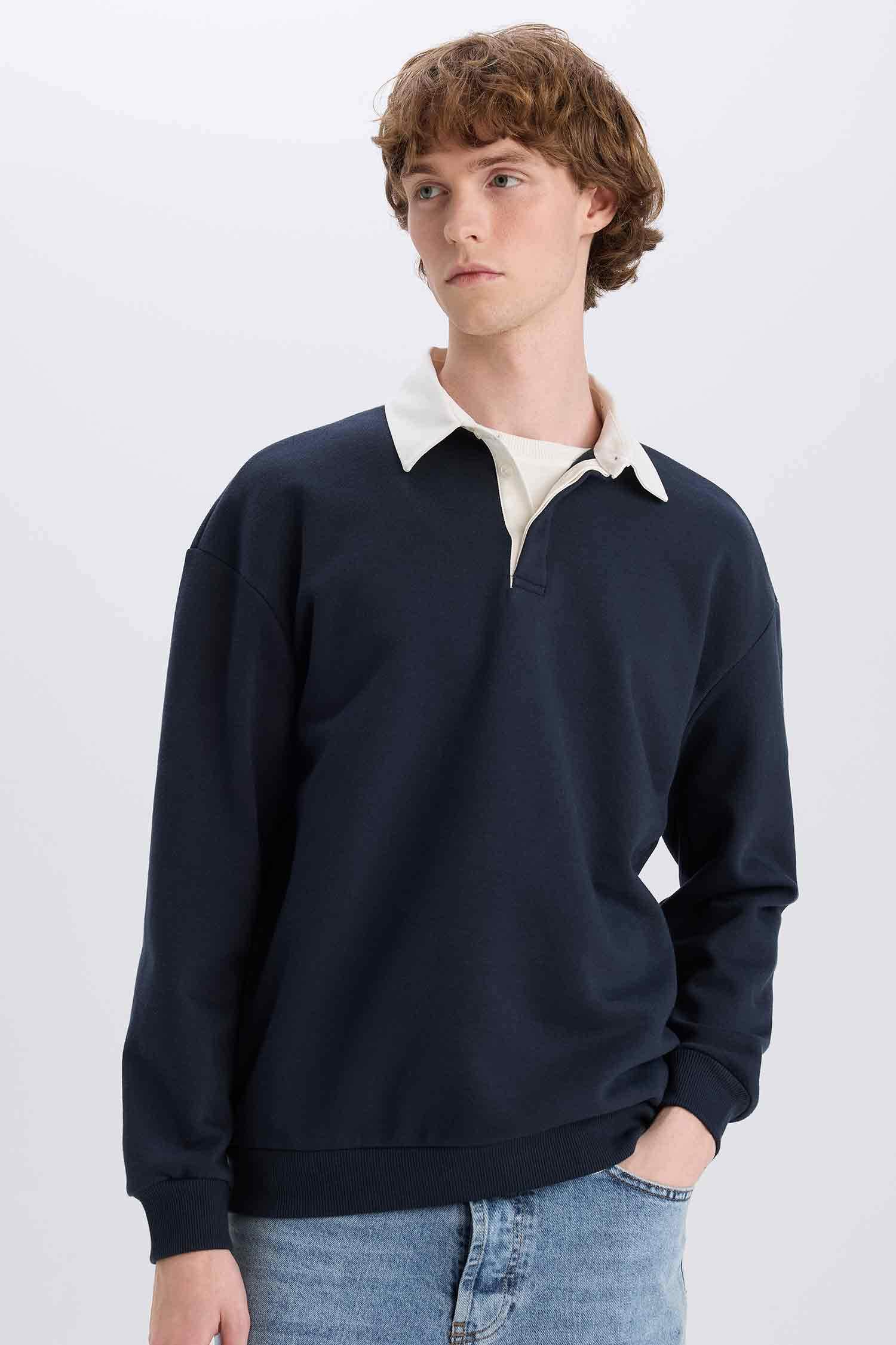 Boxy Fit Polo Yaka Sweatshirt