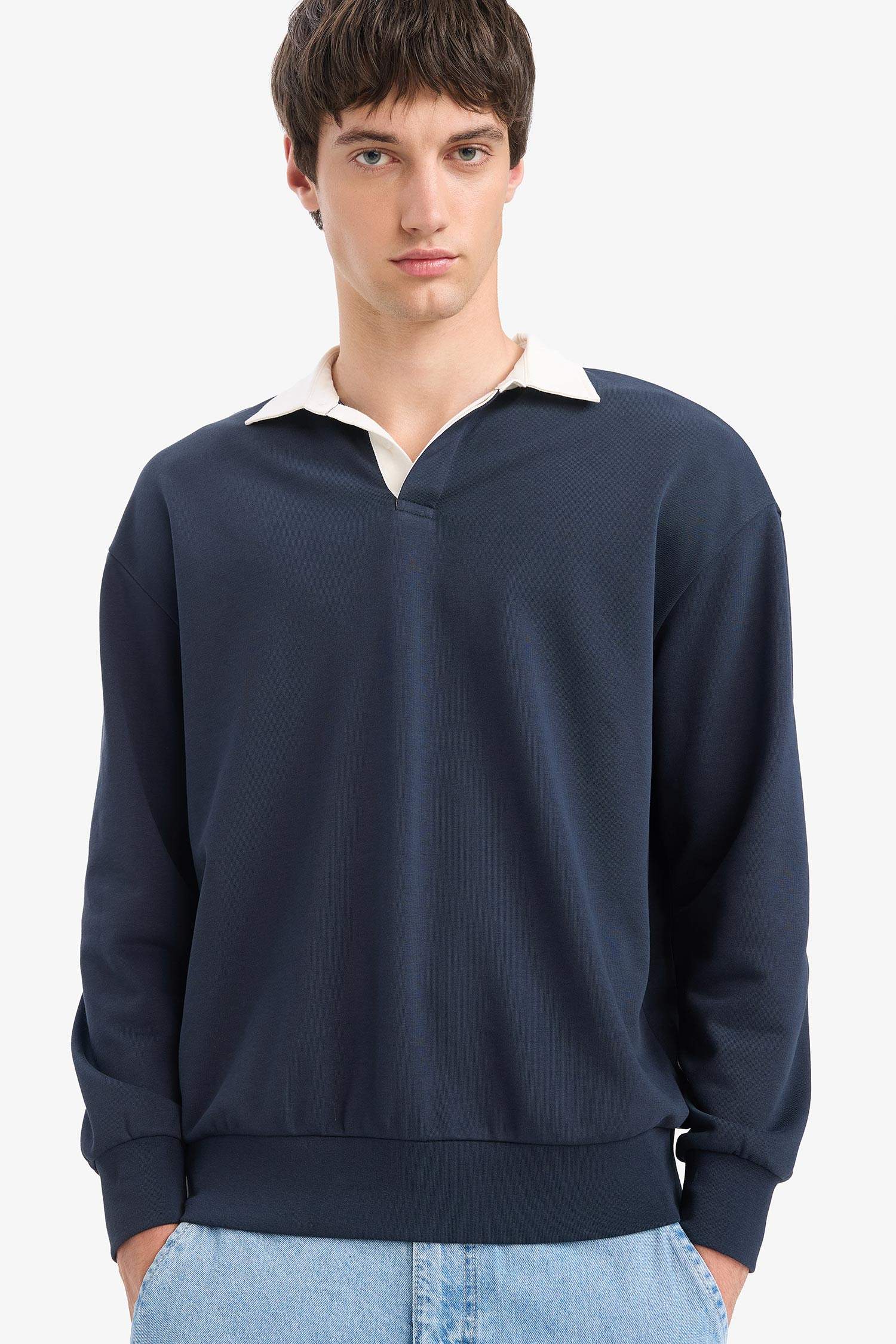 Boxy Fit Polo Yaka Sweatshirt