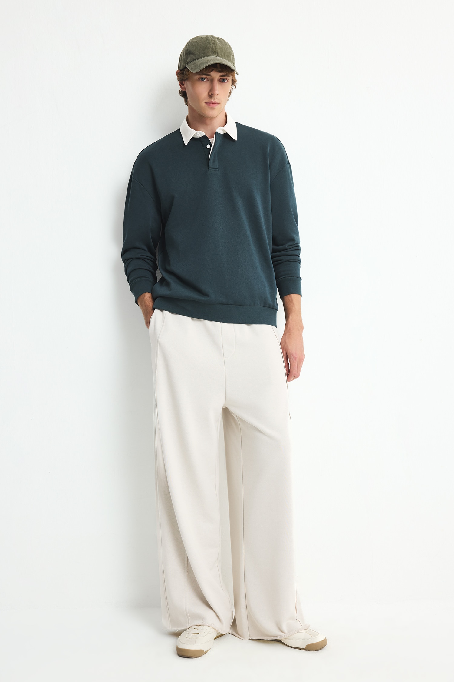 DeFacto Boxy Fit Polo Yaka Sweatshirt görsel 2