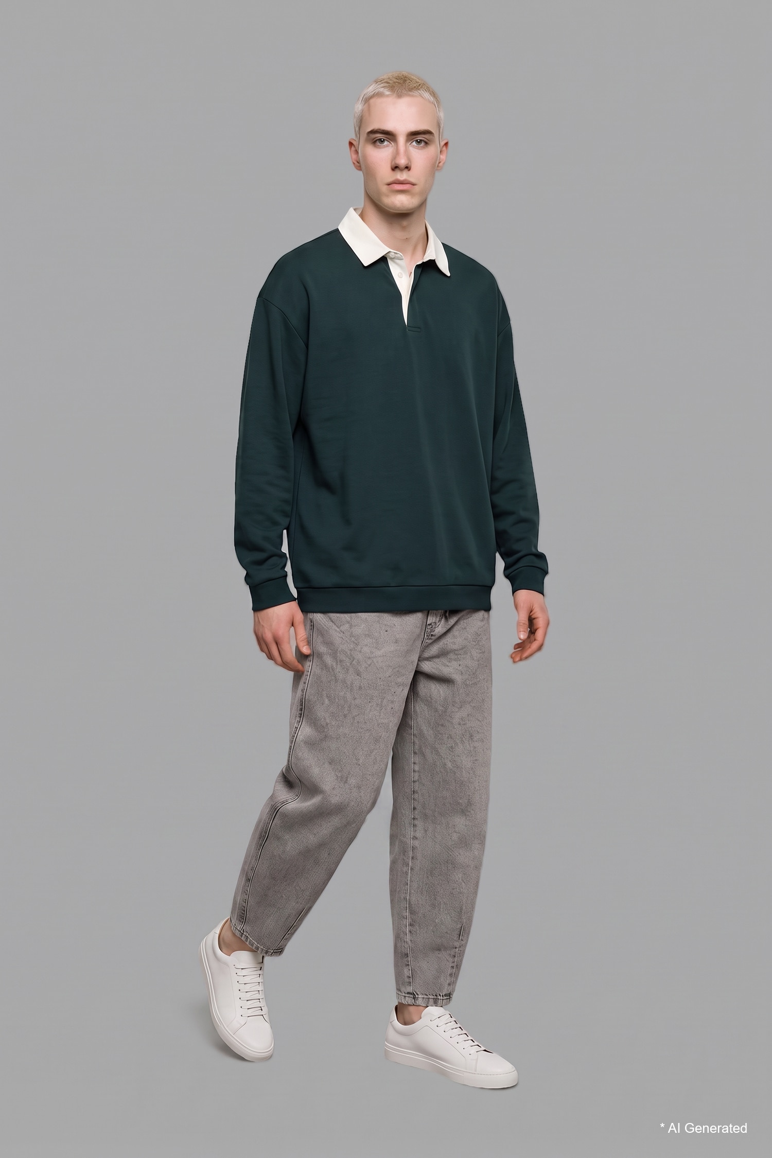 DeFacto Boxy Fit Polo Yaka Sweatshirt görsel 3