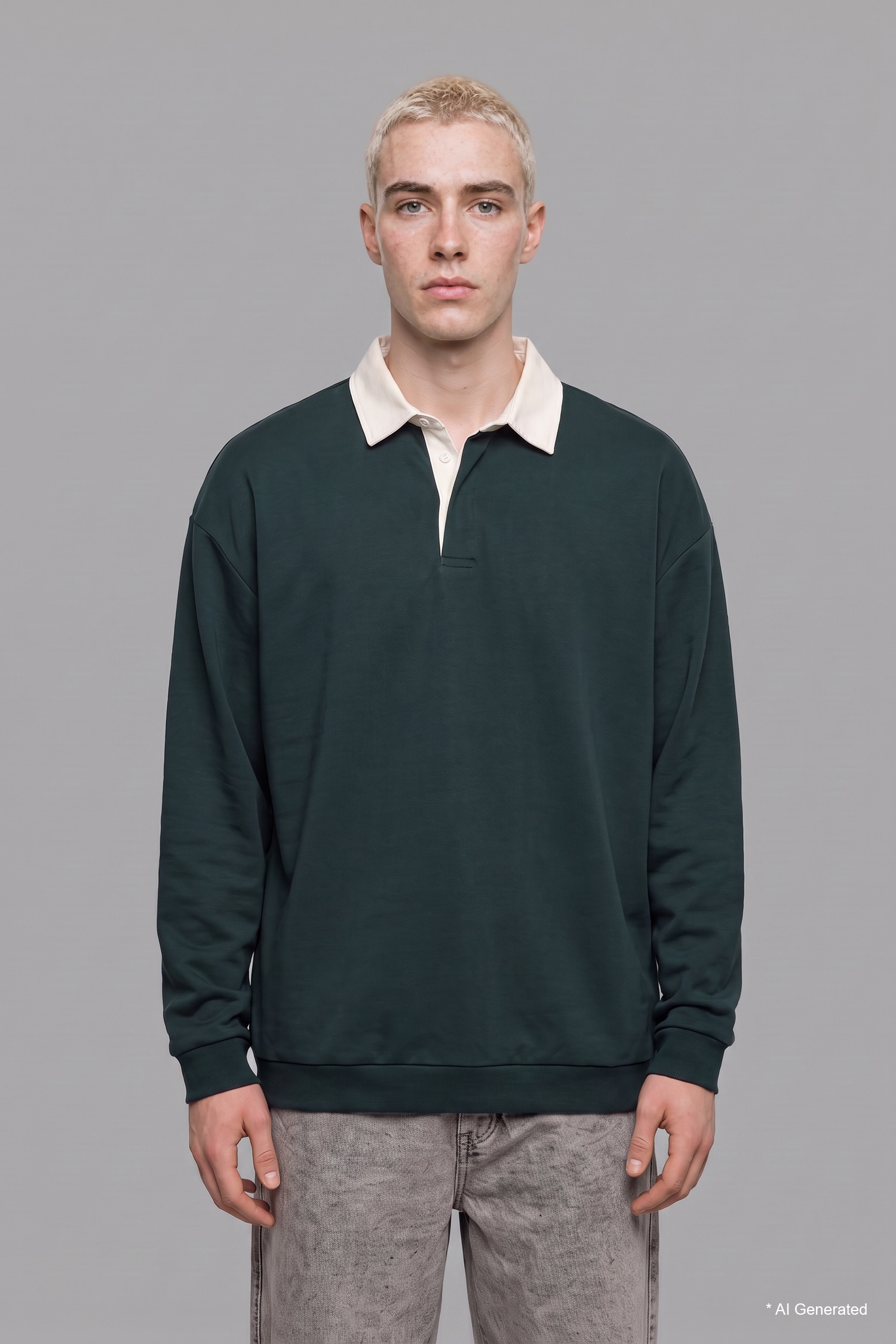 DeFacto Boxy Fit Polo Yaka Sweatshirt görsel 4