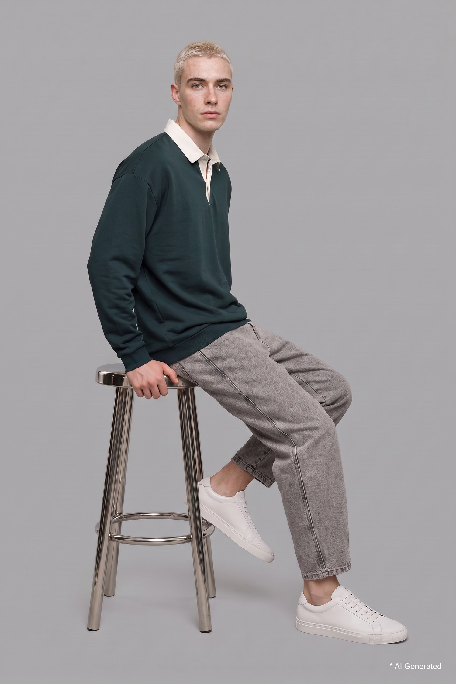 DeFacto Boxy Fit Polo Yaka Sweatshirt görsel 8