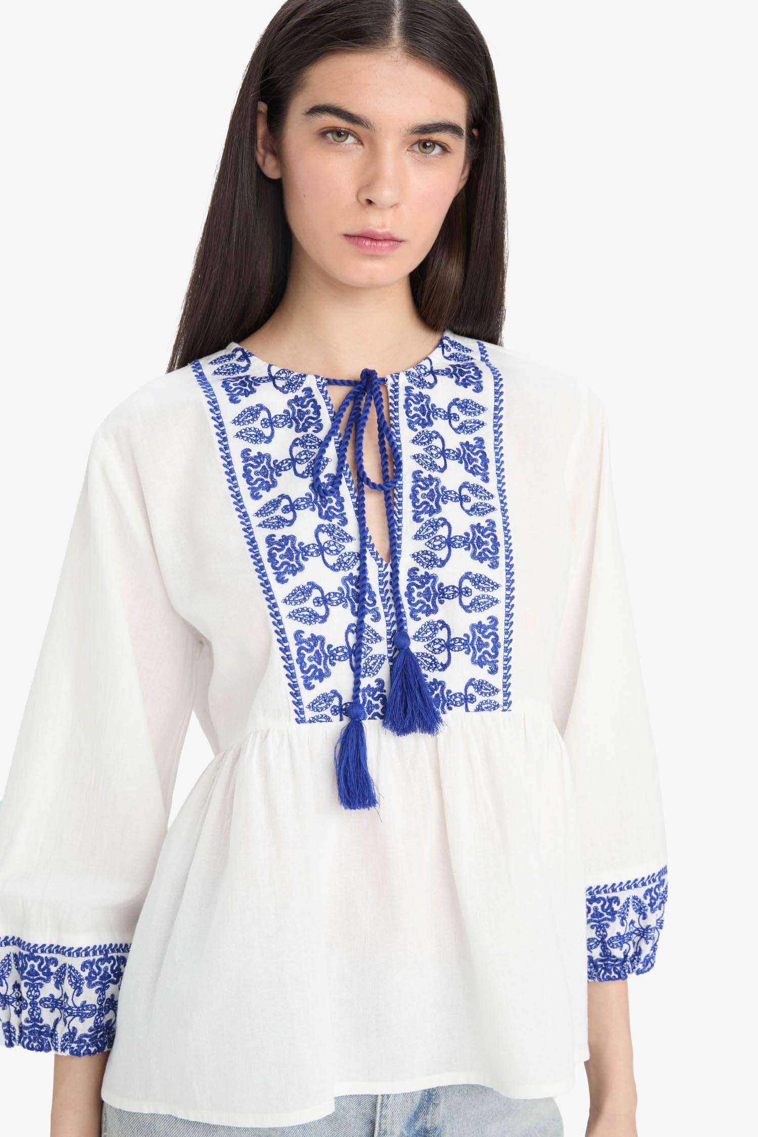 қалыпты пішім дөңгелек жаға Ұзын Жеңді Блуза