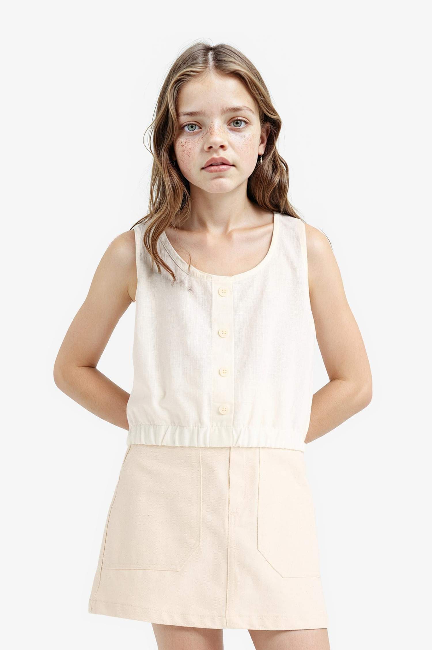 Қыздарға жеңсіз мақта Қысқа жеңді Блуза