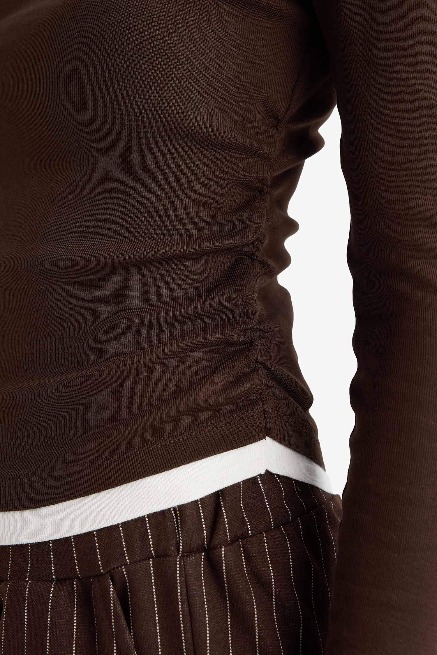 Slim Fit Dar Kesim Bisiklet Yaka Ribana Uzun Kollu Tişört