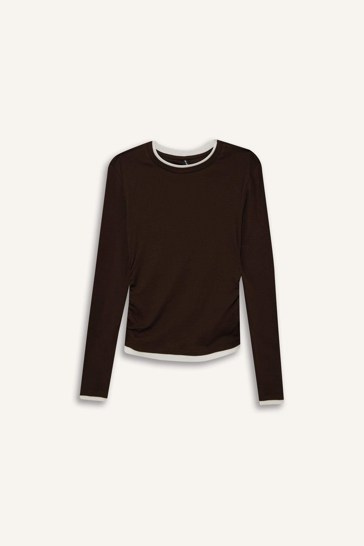 Slim Fit Dar Kesim Bisiklet Yaka Ribana Uzun Kollu Tişört