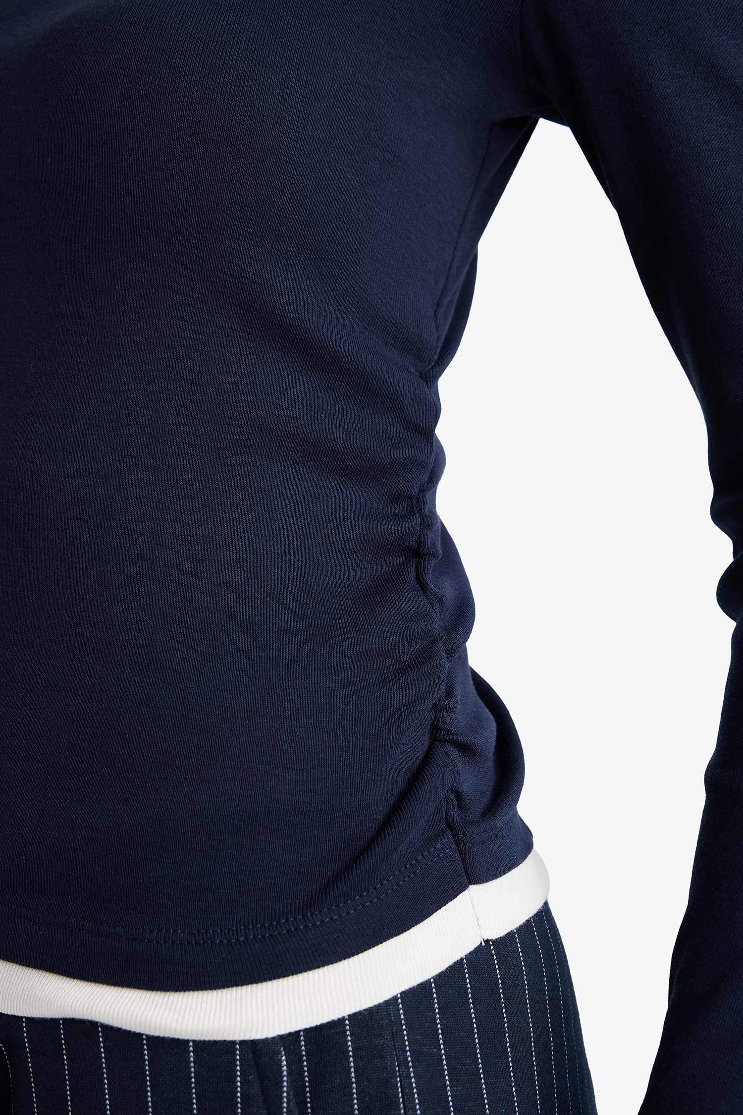 تيشيرت ردن طويل سليم فيت وياخة مستديرة