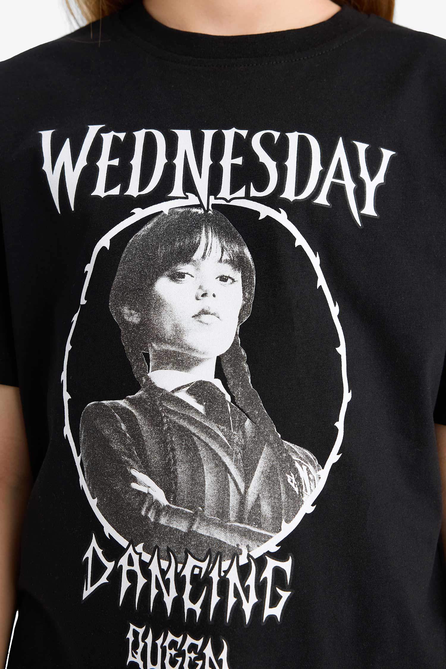 Қыздарға Wednesday дөңгелек жаға қысқа жеңді Қысқа жеңді футболка