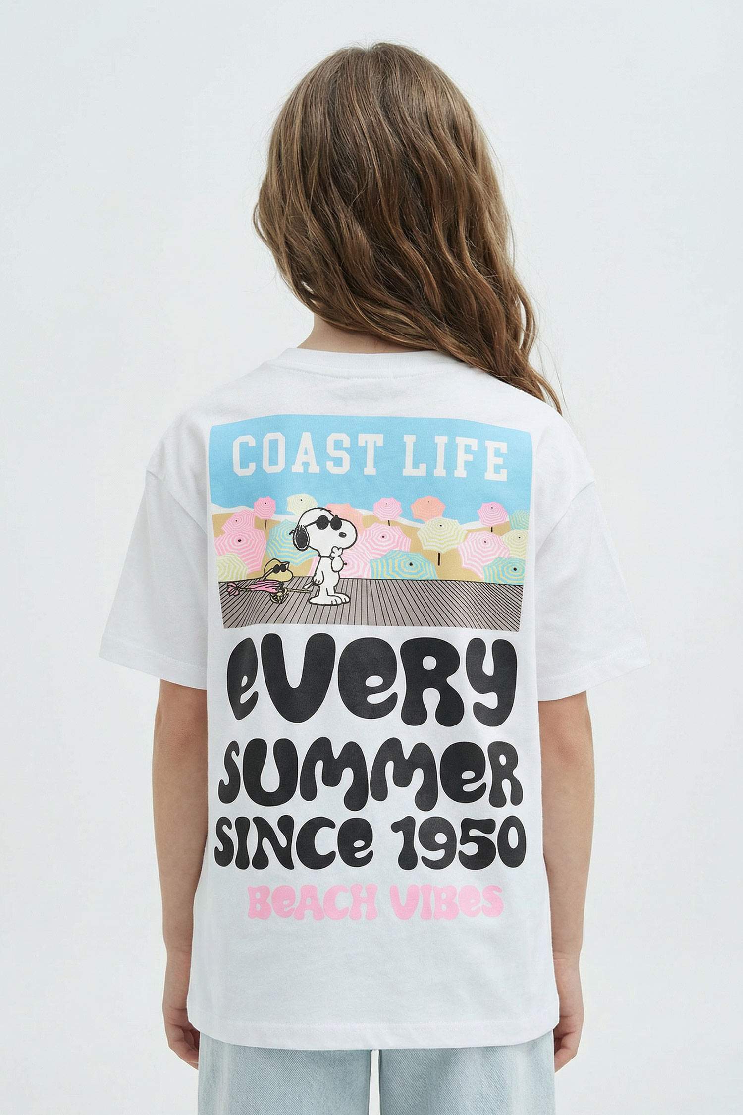 Футболка для девочек с коротким рукавом, оверсайз, с круглым вырезом, с принтом Snoopy на спине