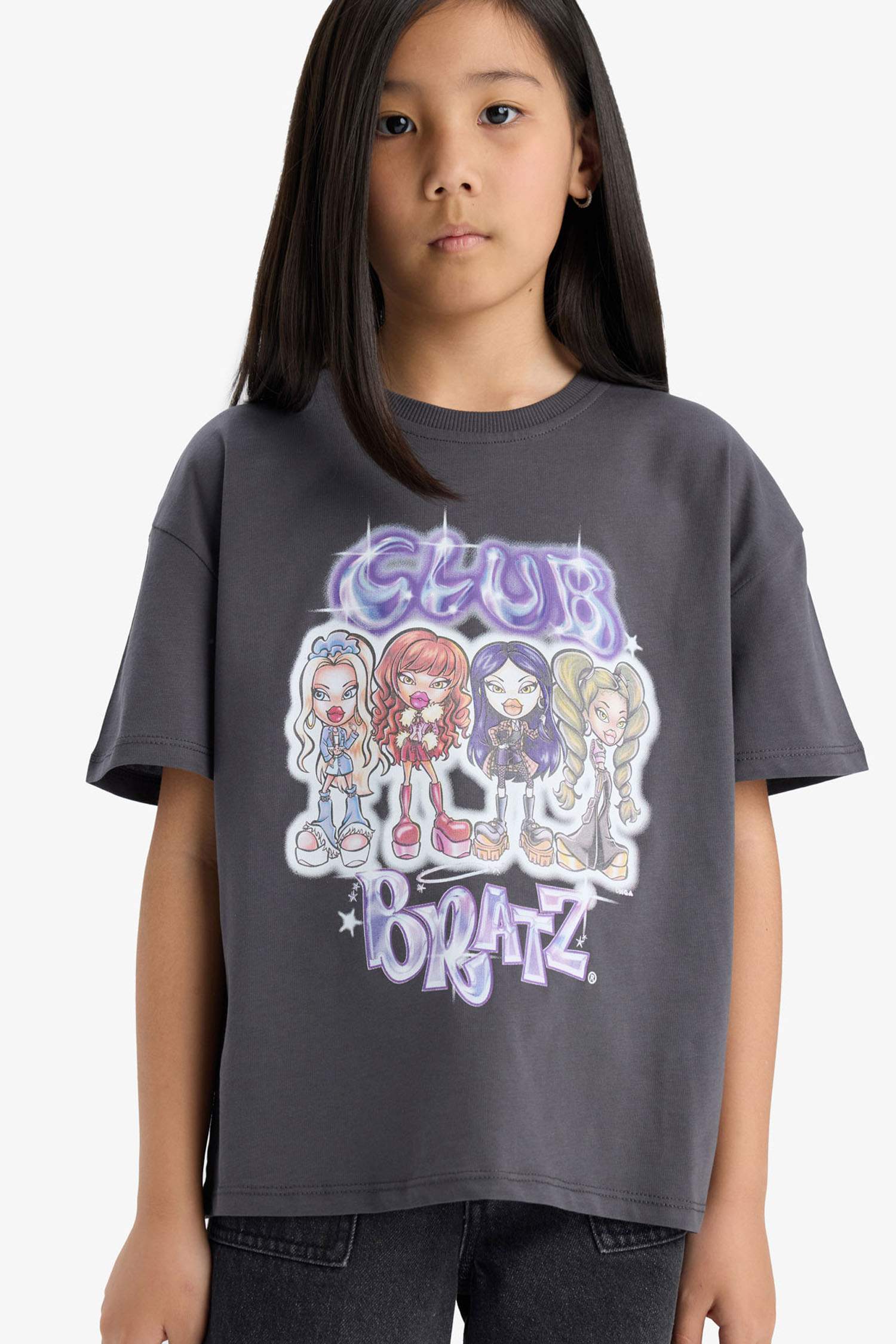 Kız Çocuk Bratz Oversize Geniş Kalıp Bisiklet Yaka Kısa Kollu Tişört