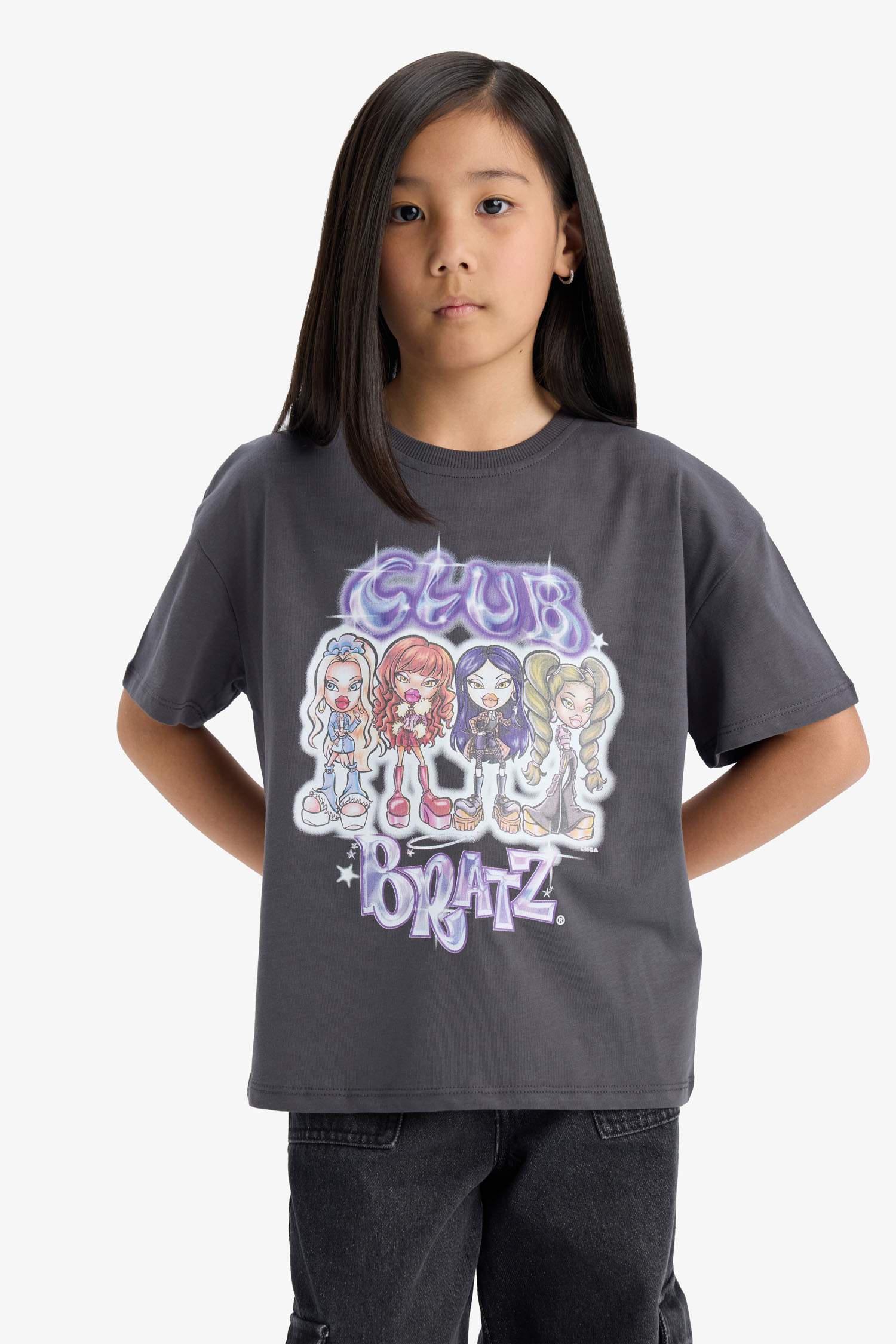 Kız Çocuk Bratz Oversize Geniş Kalıp Bisiklet Yaka Kısa Kollu Tişört