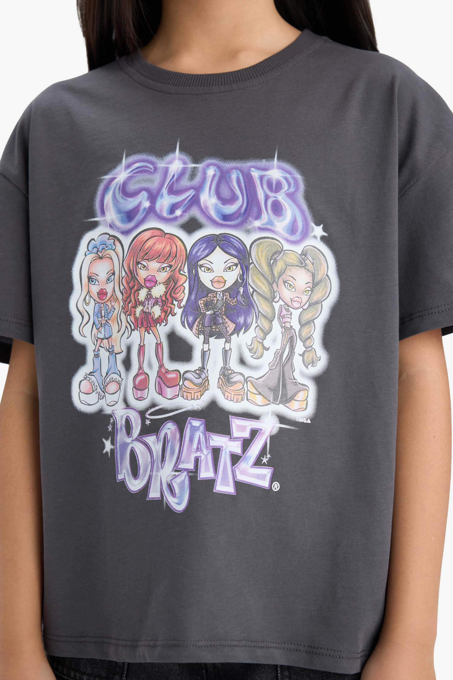 Kız Çocuk Bratz Oversize Geniş Kalıp Bisiklet Yaka Kısa Kollu Tişört