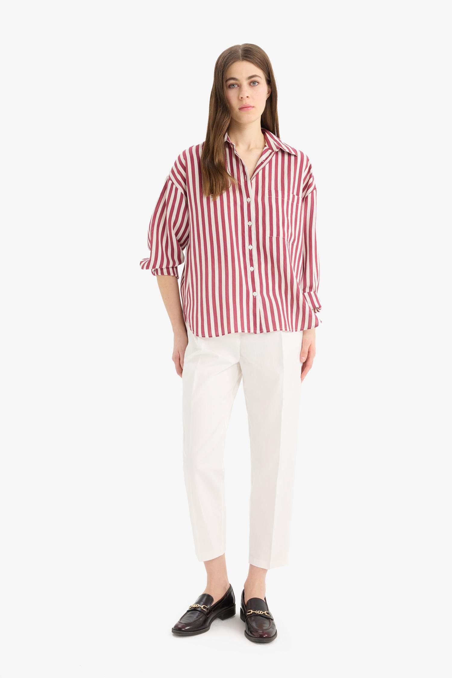 Оверсайз рубашка с длинным рукавом и полосатым воротником