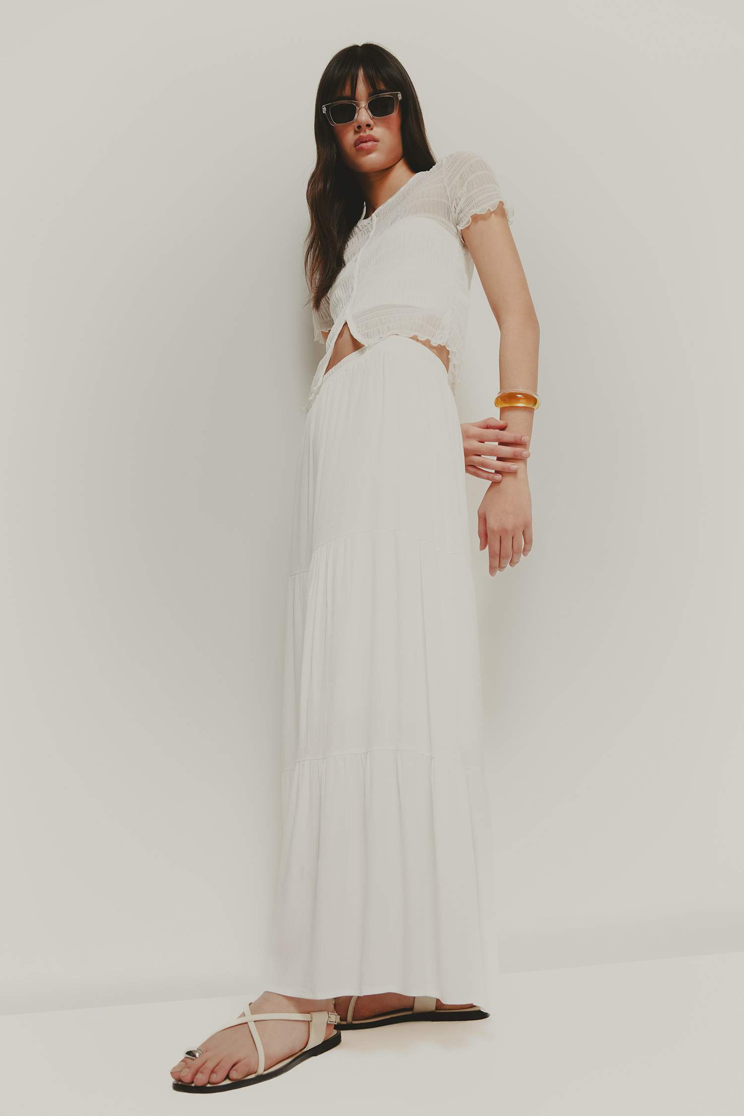 Fitted Crew Neck Tulle Short Sleeve T-Shirt