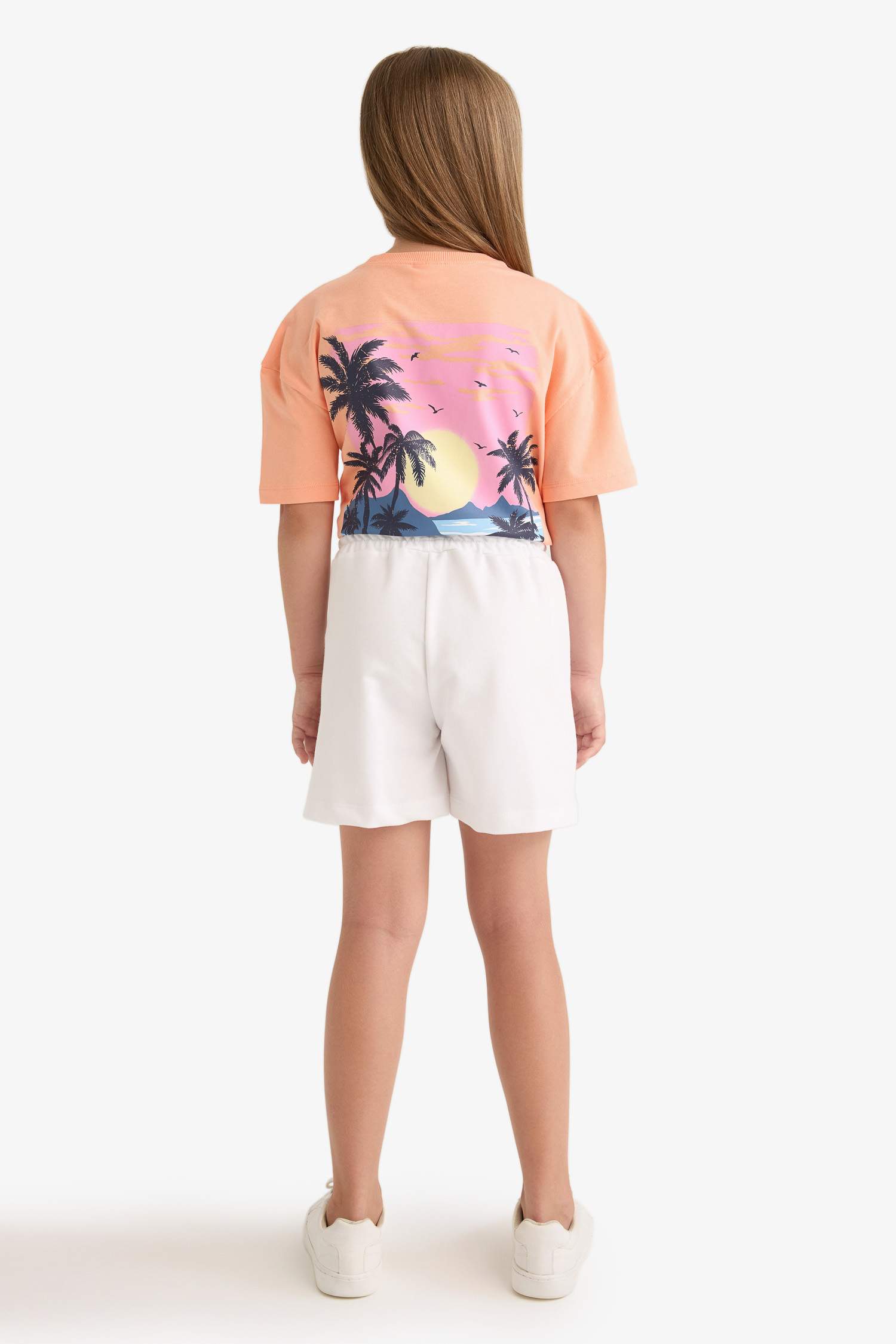 Kız Çocuk Beli Lastikli Beyaz Şort