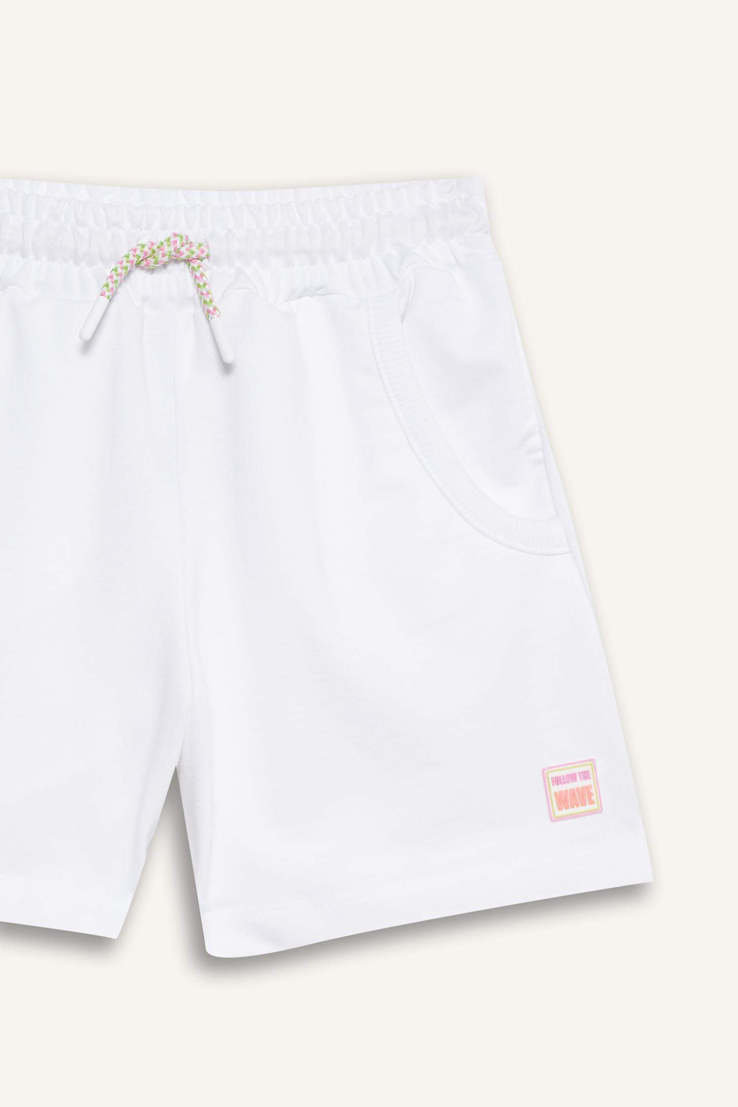 Kız Çocuk Beli Lastikli Beyaz Şort