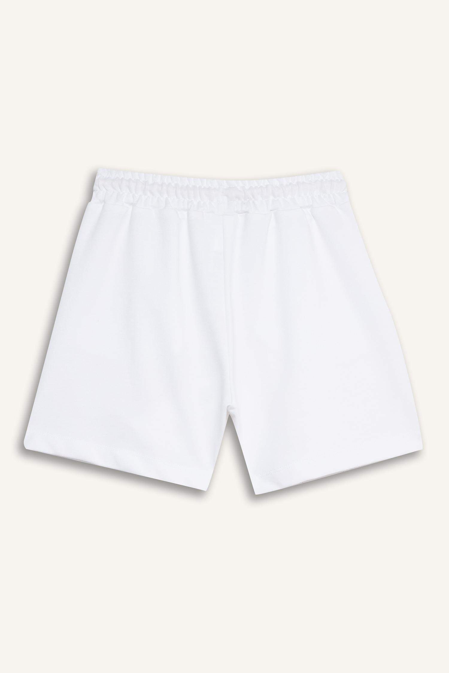 Kız Çocuk Beli Lastikli Beyaz Şort