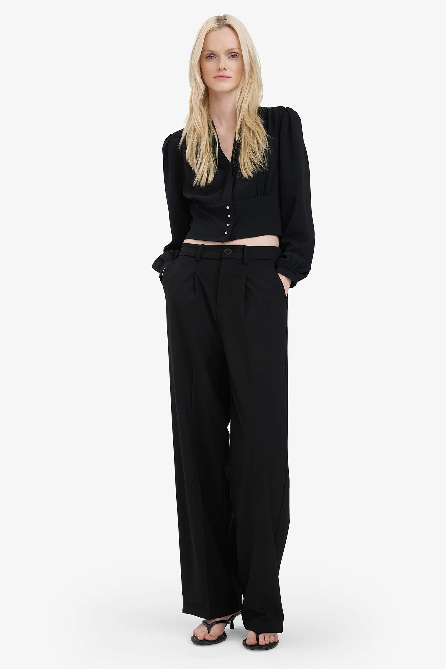 Slim Fit V-Neck Long Sleeve Blouse