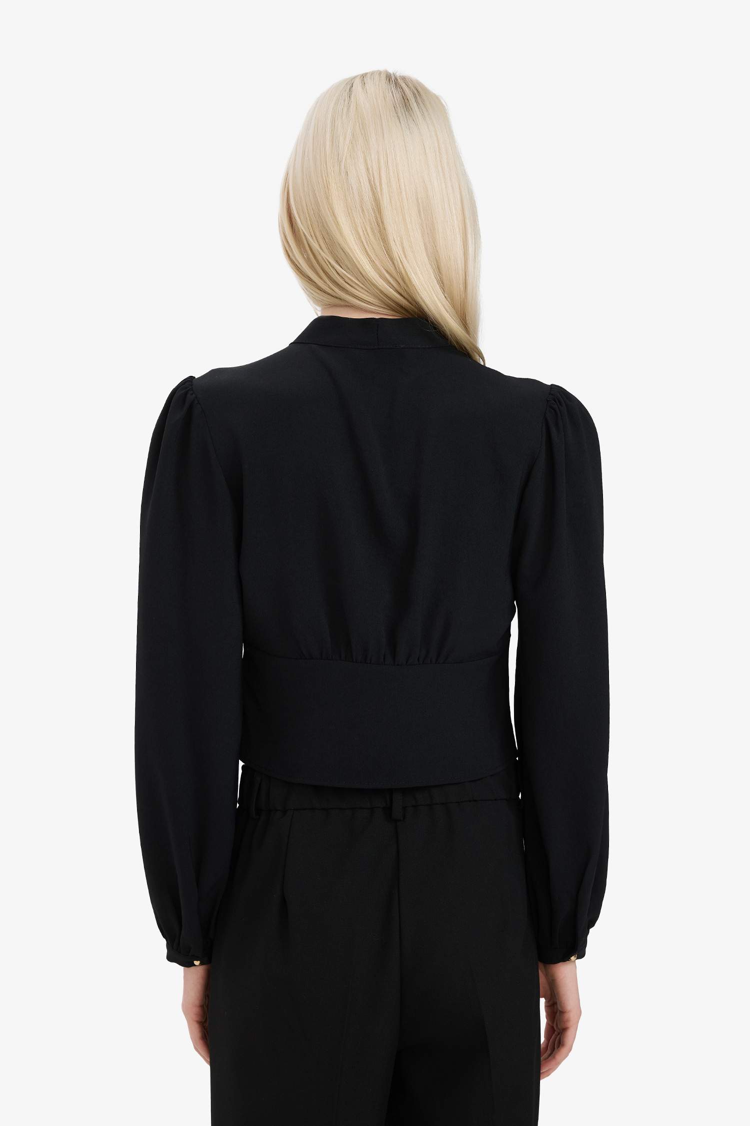 Slim Fit V-Neck Long Sleeve Blouse