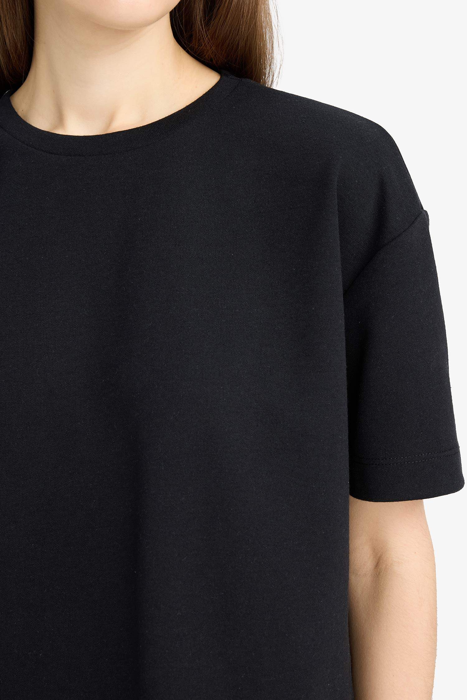 Relax Fit 2'li Takım Bisiklet Yaka Kısa Kollu Üst Beli Lastikli Uzun Alt