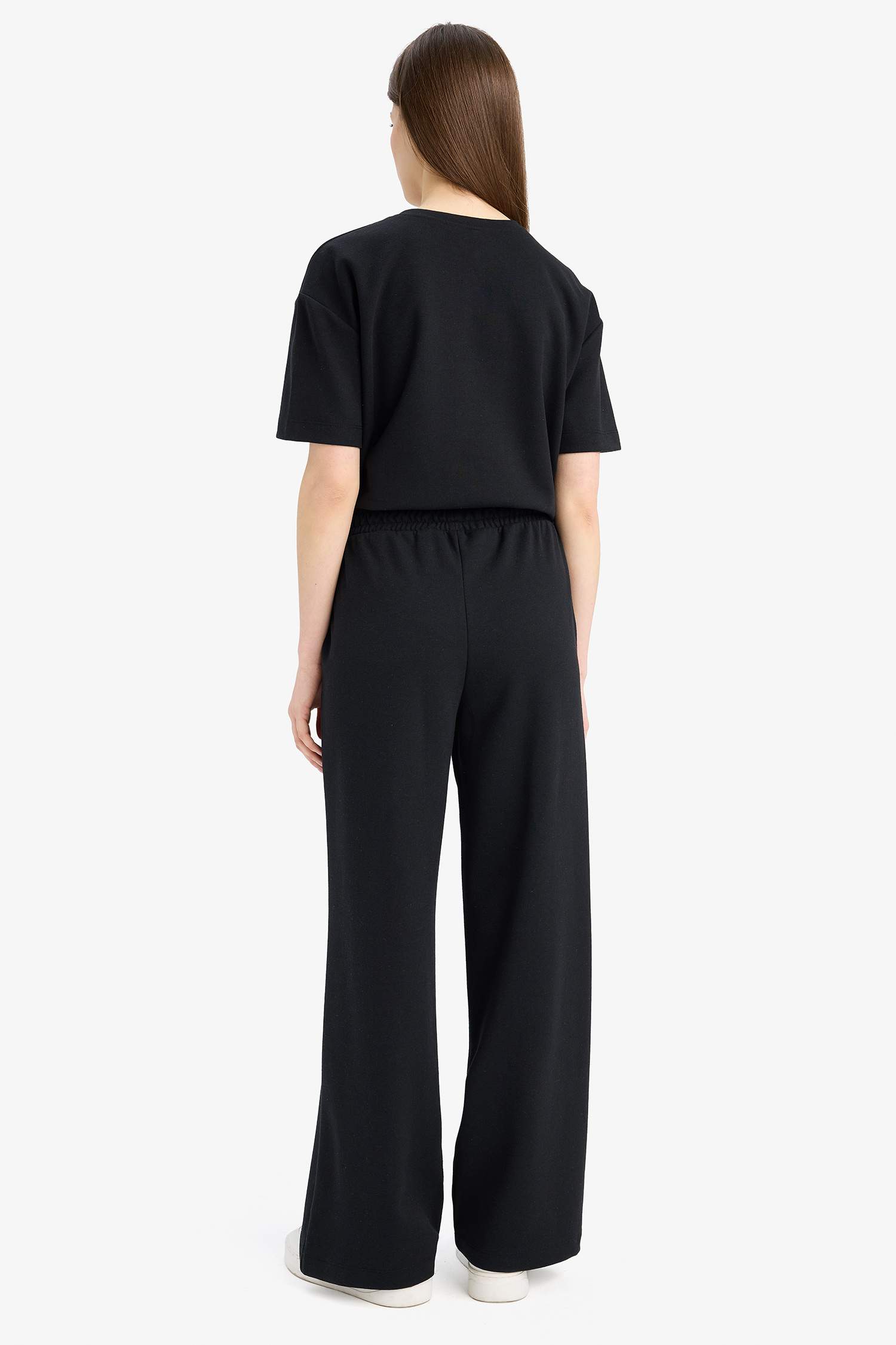 Relax Fit 2'li Takım Bisiklet Yaka Kısa Kollu Üst Beli Lastikli Uzun Alt