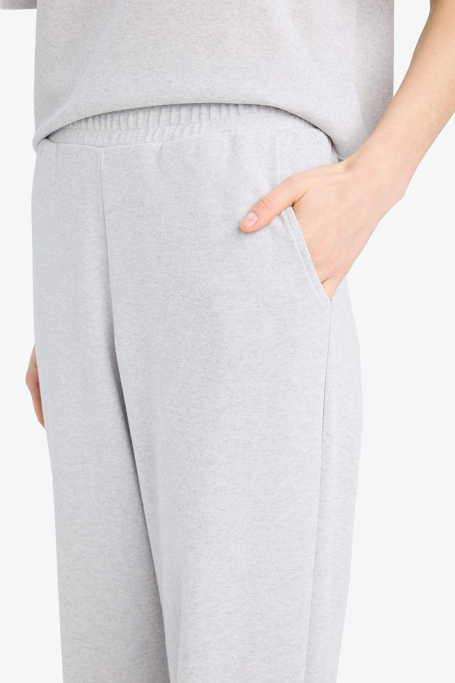 Relax Fit 2'li Takım Bisiklet Yaka Kısa Kollu Üst Beli Lastikli Uzun Alt